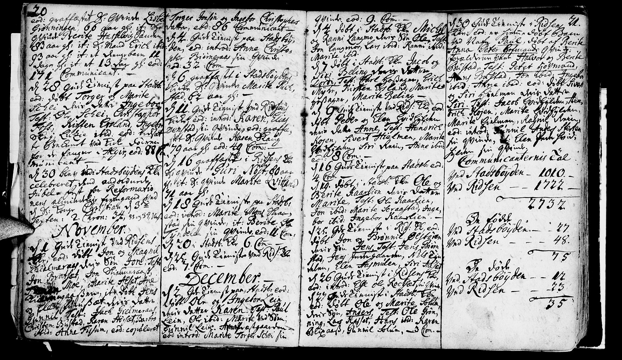Ministerialprotokoller, klokkerbøker og fødselsregistre - Sør-Trøndelag, SAT/A-1456/646/L0604: Parish register (official) no. 646A02, 1735-1750, p. 20-21