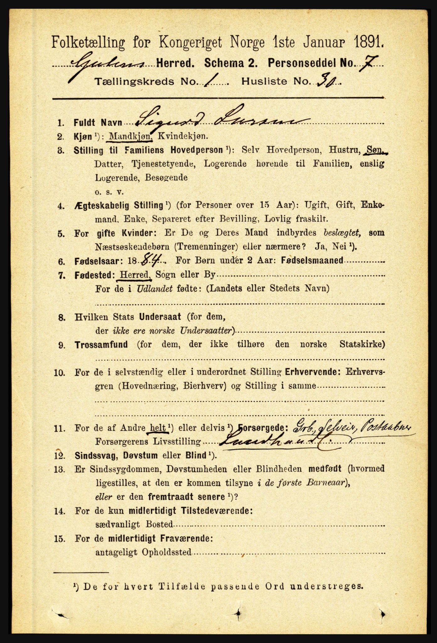 RA, 1891 census for 1411 Gulen, 1891, p. 303