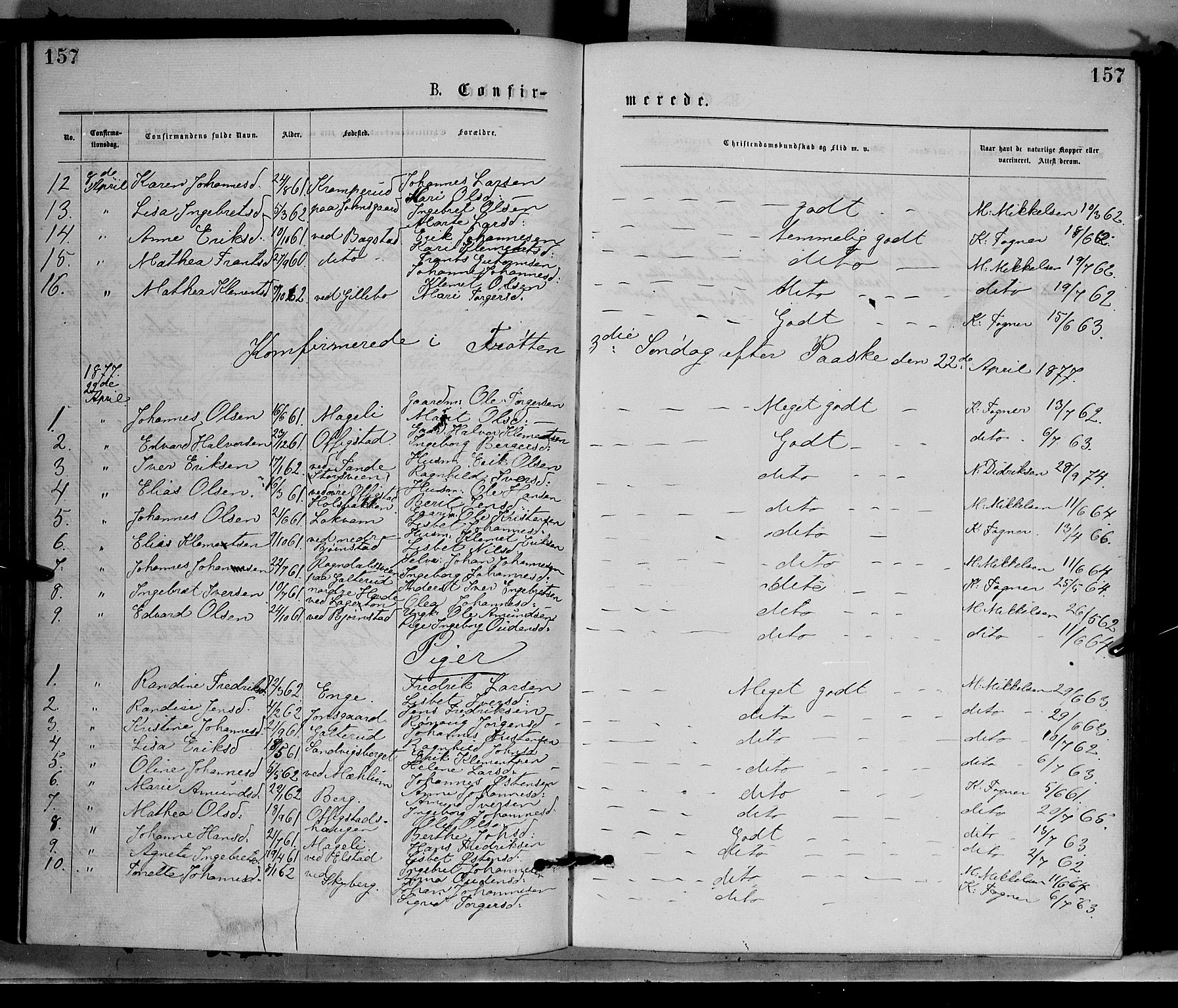 Øyer prestekontor, AV/SAH-PREST-084/H/Ha/Haa/L0007: Parish register (official) no. 7, 1875-1878, p. 157