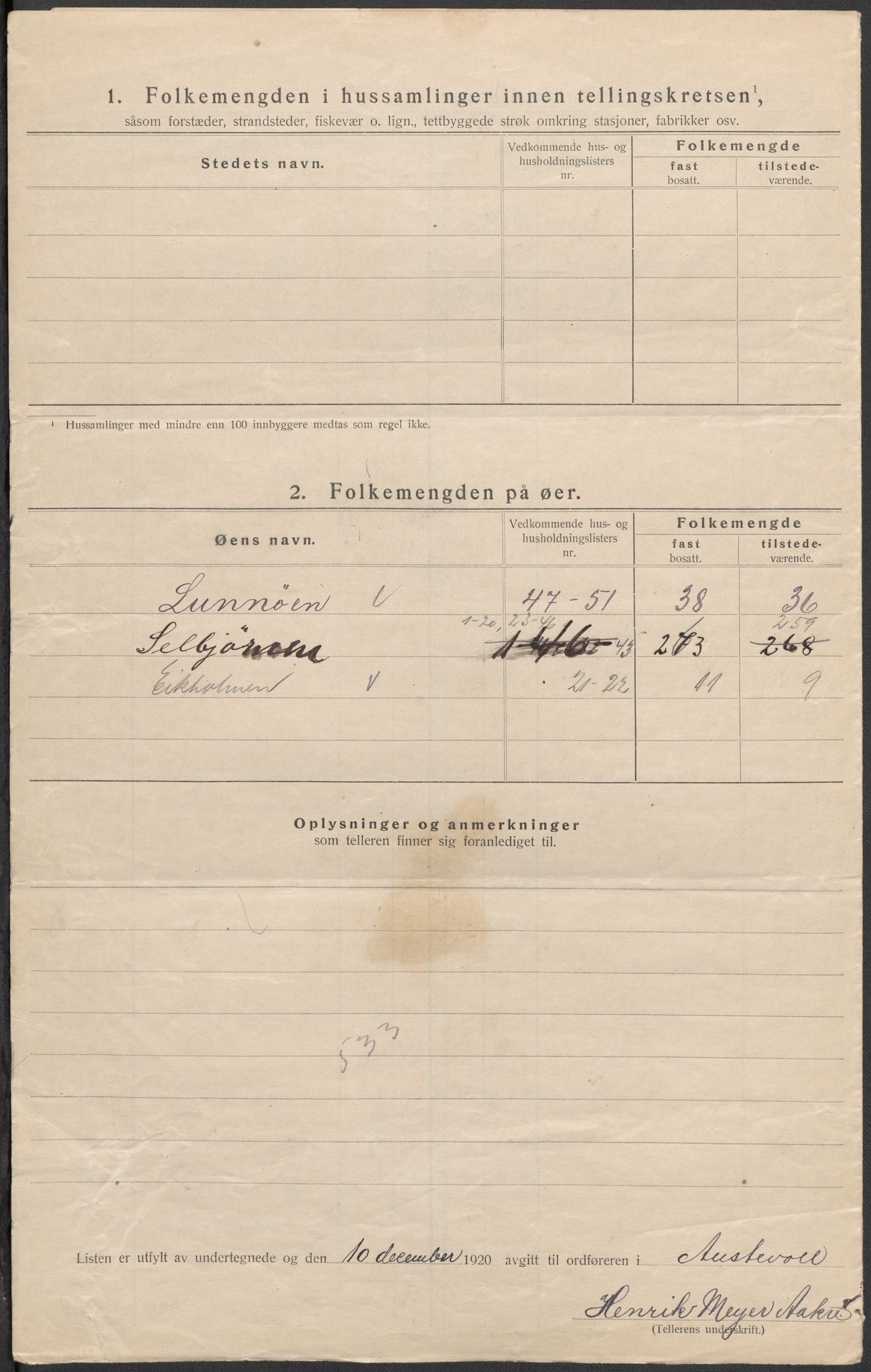 SAB, 1920 census for Austevoll, 1920, p. 7