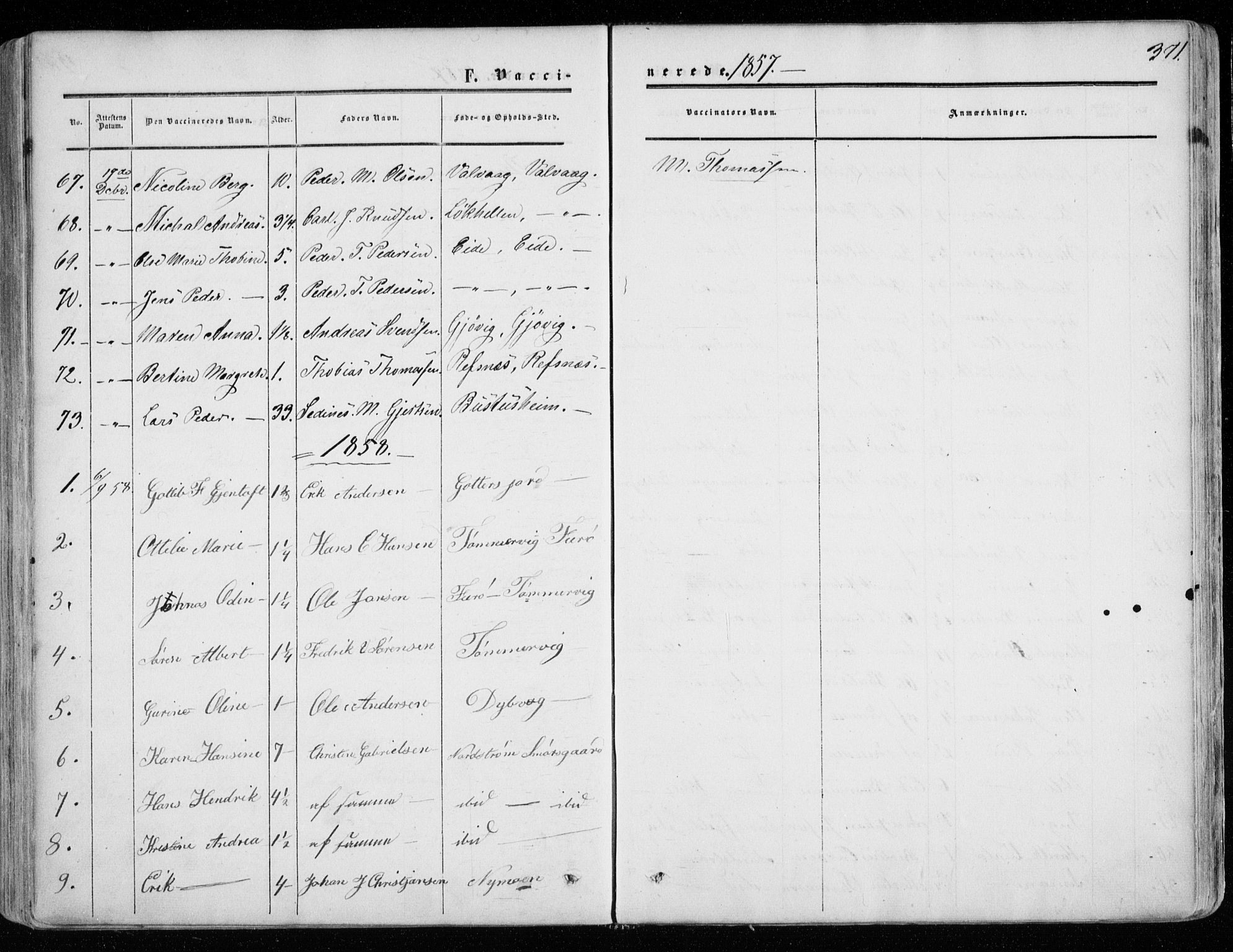 Tranøy sokneprestkontor, SATØ/S-1313/I/Ia/Iaa/L0007kirke: Parish register (official) no. 7, 1856-1866, p. 371