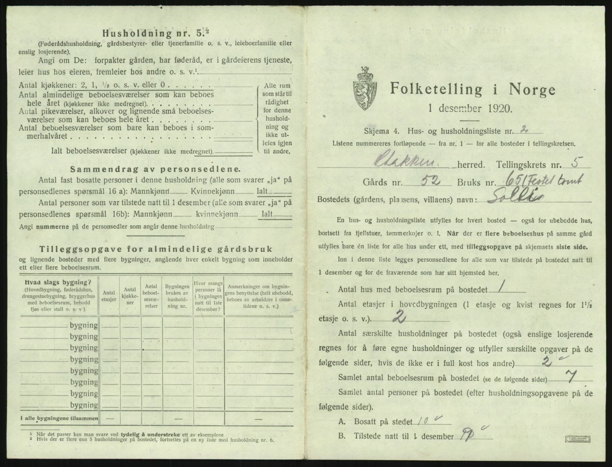 SAK, 1920 census for Stokken, 1920, p. 458