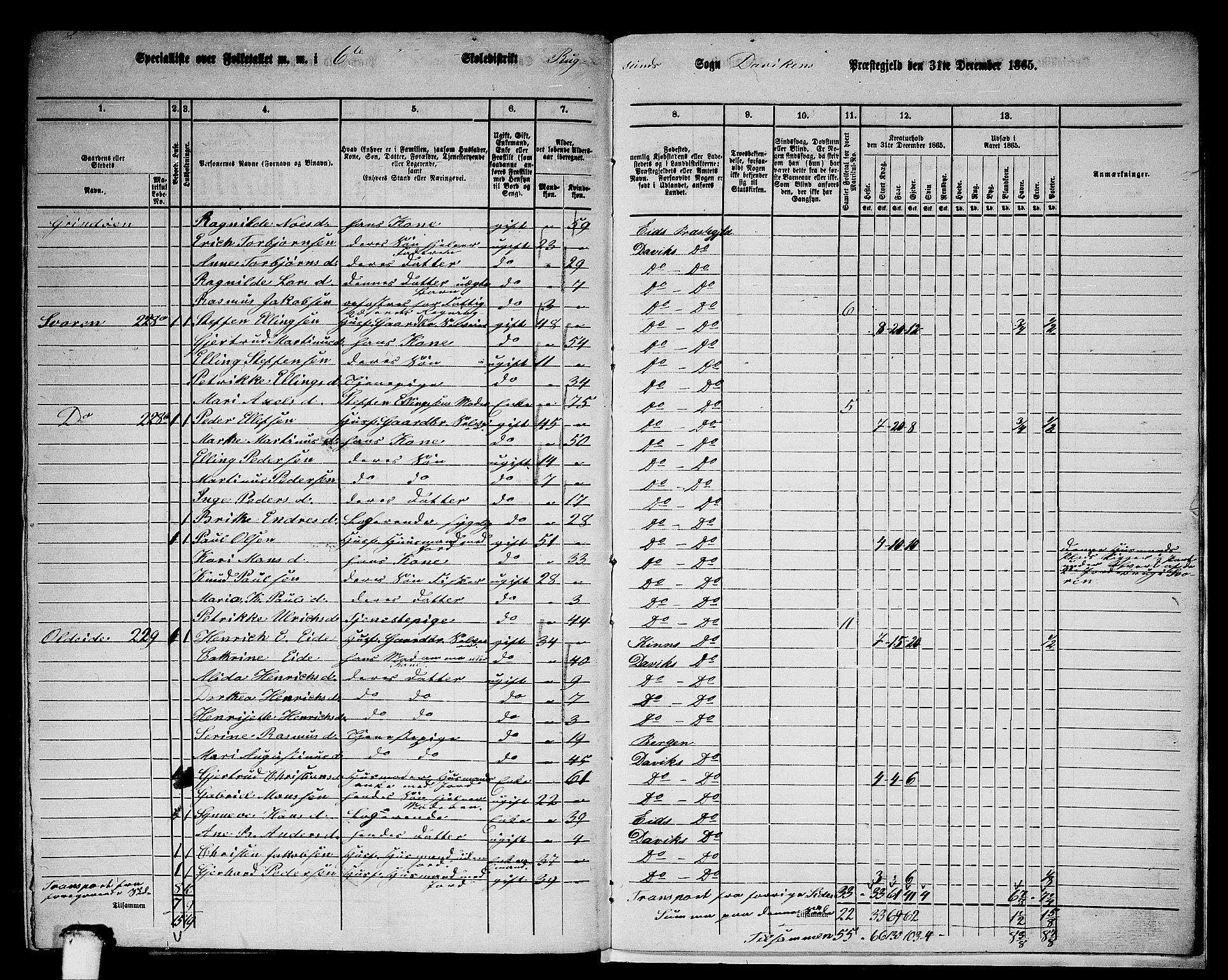 RA, 1865 census for Davik, 1865, p. 116