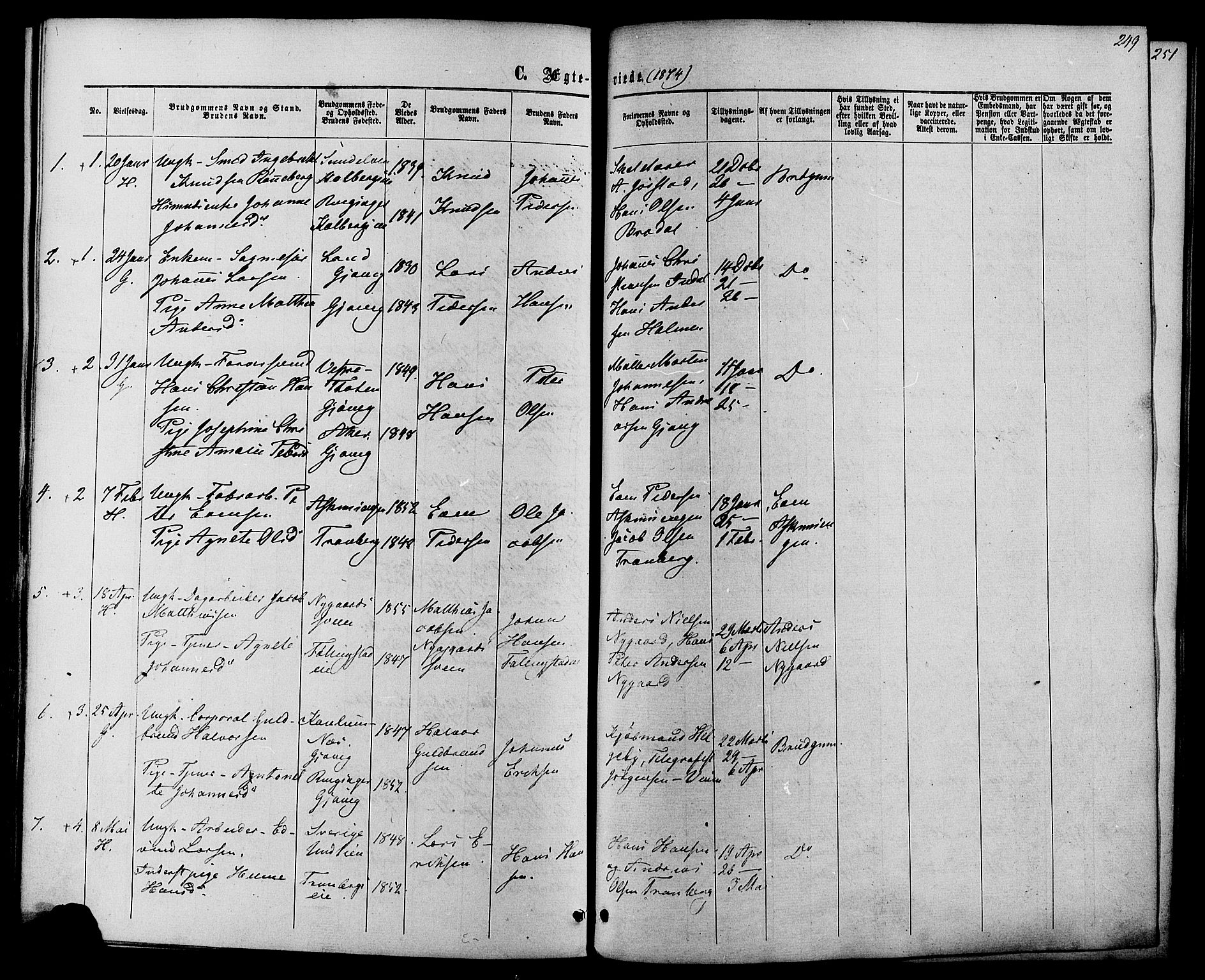 Vardal prestekontor, SAH/PREST-100/H/Ha/Haa/L0007: Parish register (official) no. 7, 1867-1878, p. 249