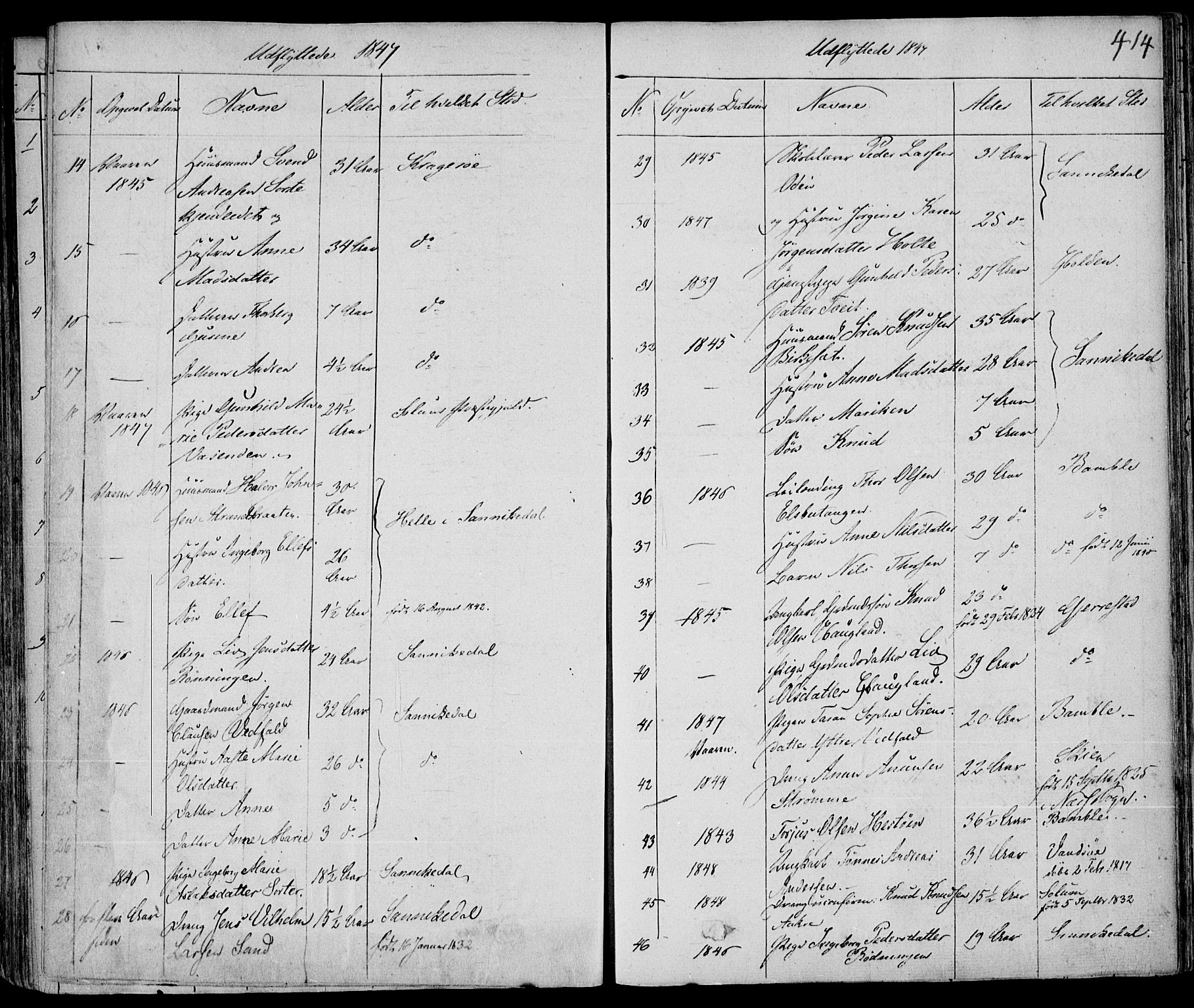 Drangedal kirkebøker, SAKO/A-258/F/Fa/L0007a: Parish register (official) no. 7a, 1837-1856, p. 414