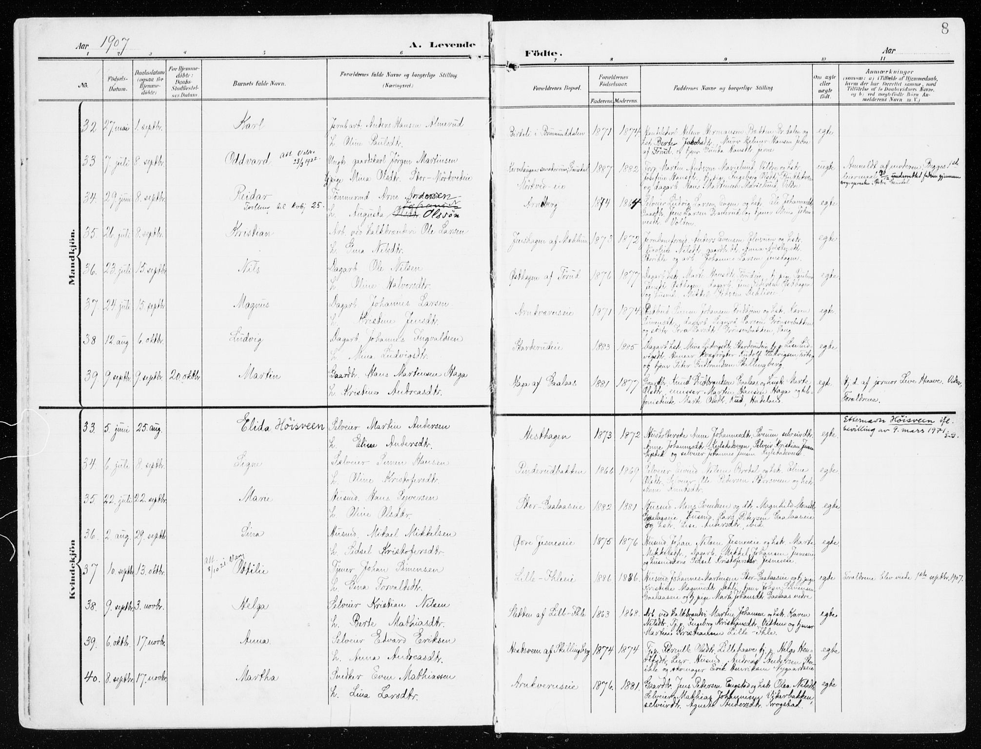 Furnes prestekontor, AV/SAH-PREST-012/K/Ka/L0001: Parish register (official) no. 1, 1907-1935, p. 8