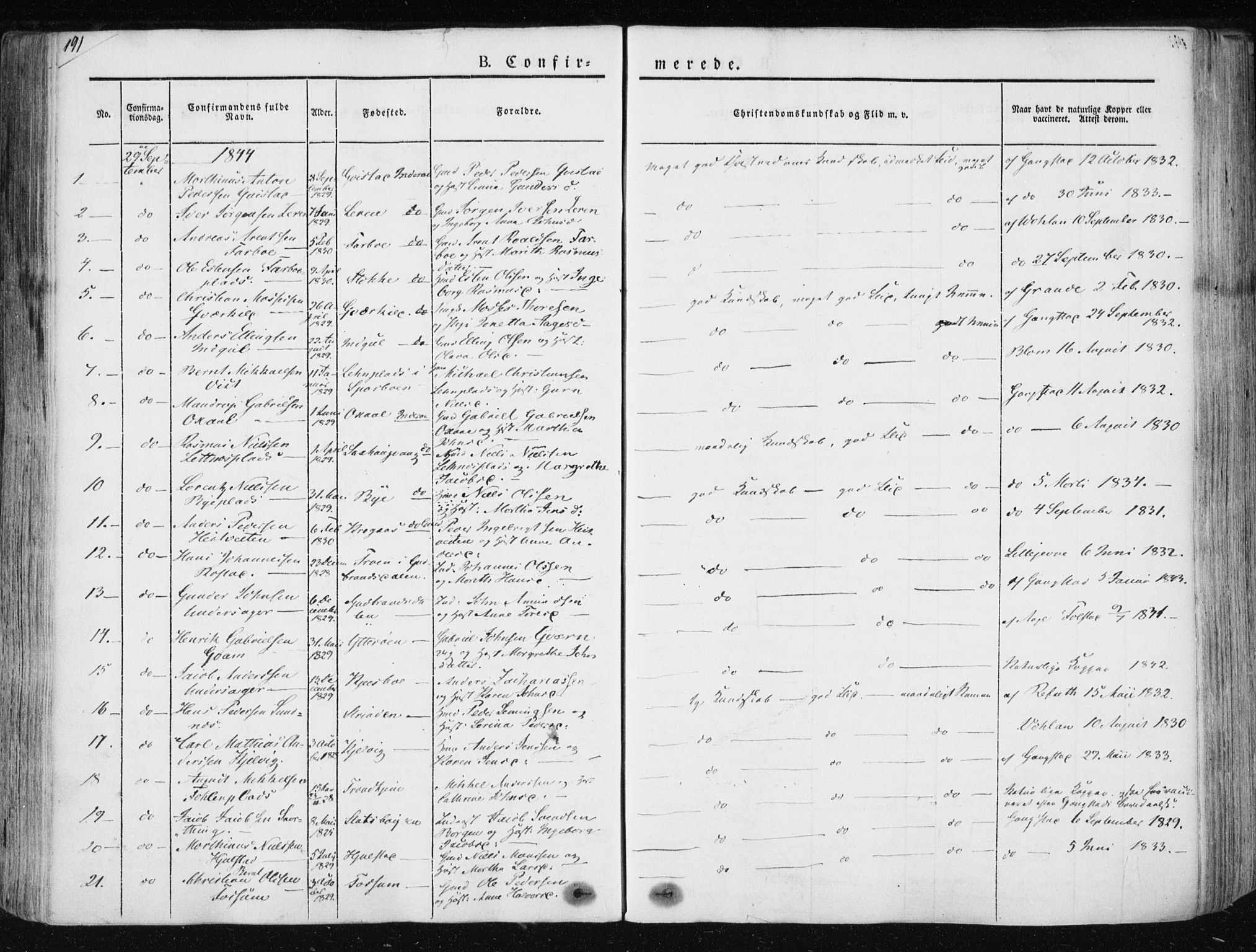 Ministerialprotokoller, klokkerbøker og fødselsregistre - Nord-Trøndelag, SAT/A-1458/730/L0280: Parish register (official) no. 730A07 /1, 1840-1854, p. 191