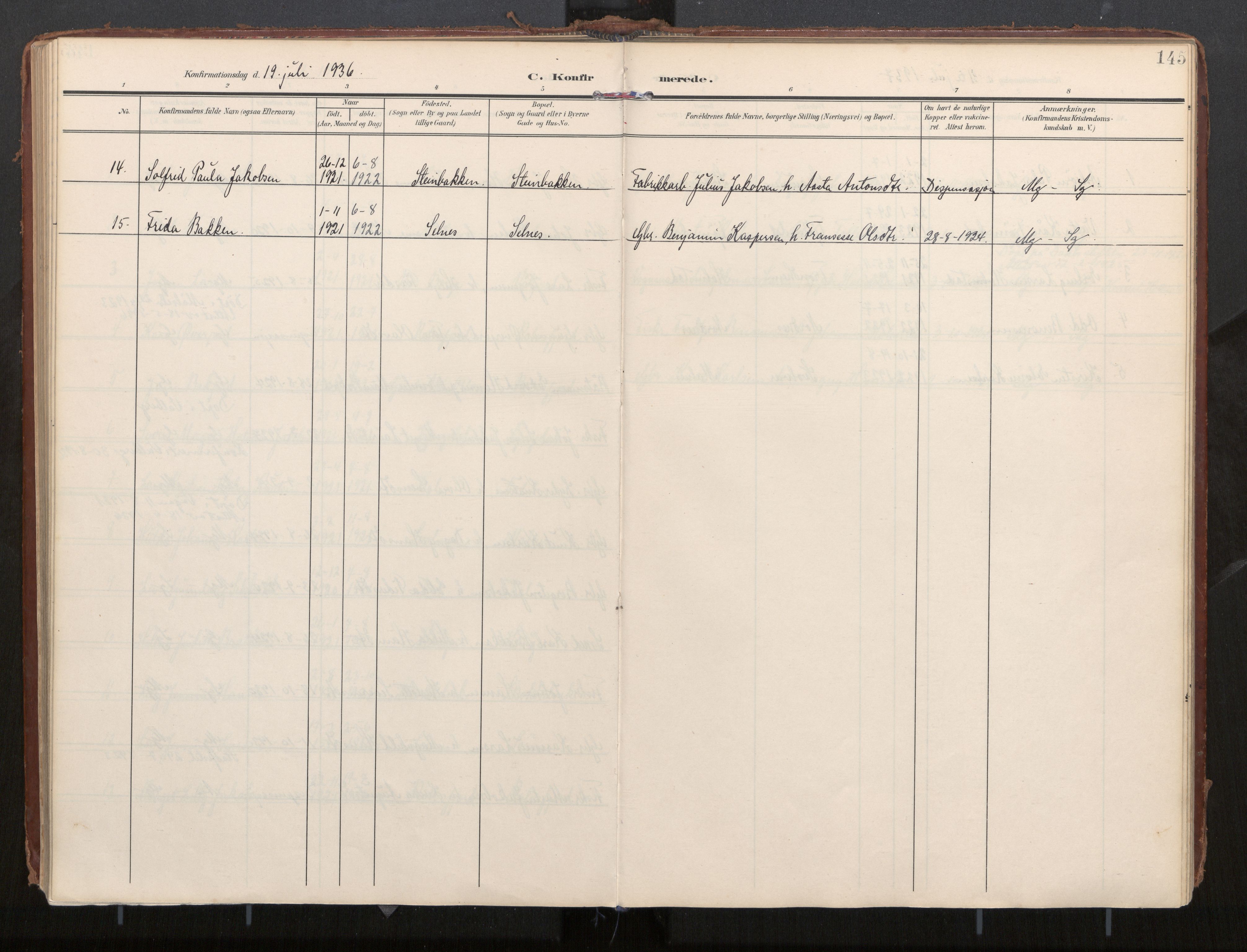 Ministerialprotokoller, klokkerbøker og fødselsregistre - Nordland, AV/SAT-A-1459/884/L1194: Parish register (official) no. 884A02, 1906-1937, p. 145