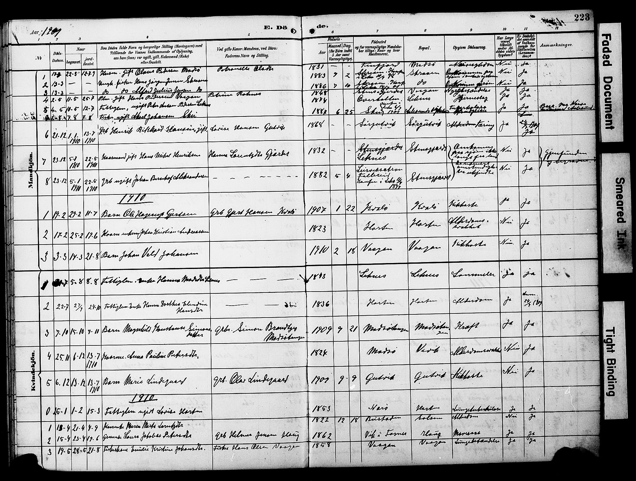 Ministerialprotokoller, klokkerbøker og fødselsregistre - Nord-Trøndelag, SAT/A-1458/788/L0701: Parish register (copy) no. 788C01, 1888-1913, p. 223