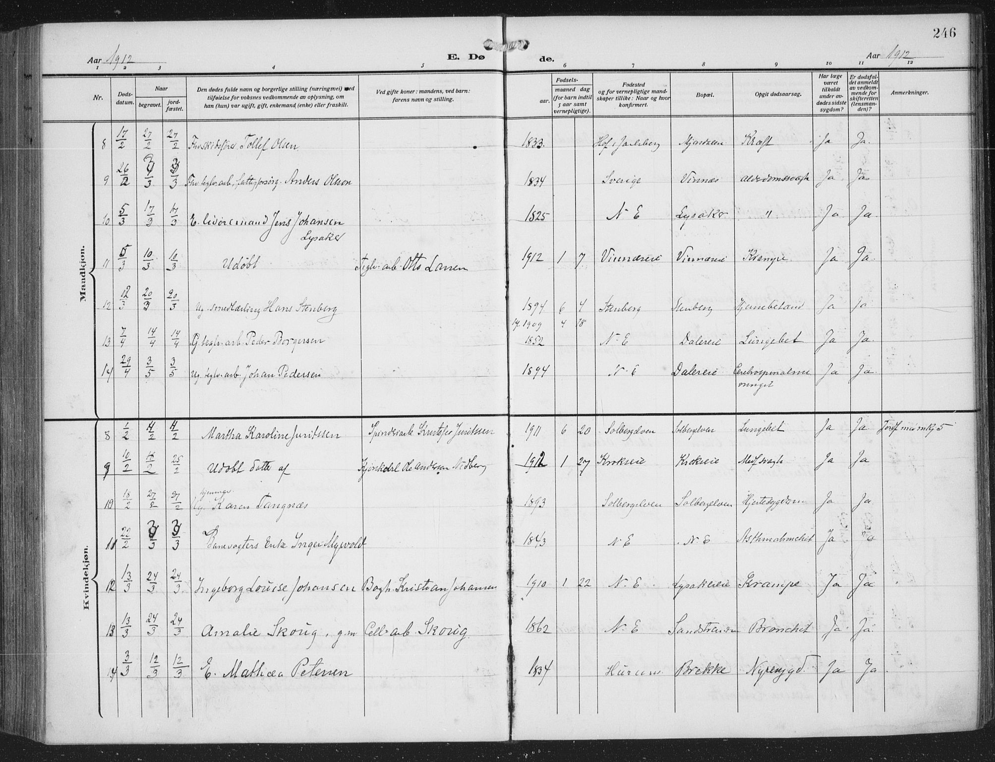 Nedre Eiker kirkebøker, AV/SAKO-A-612/F/Fa/L0007: Parish register (official) no. 7, 1912-1918, p. 246