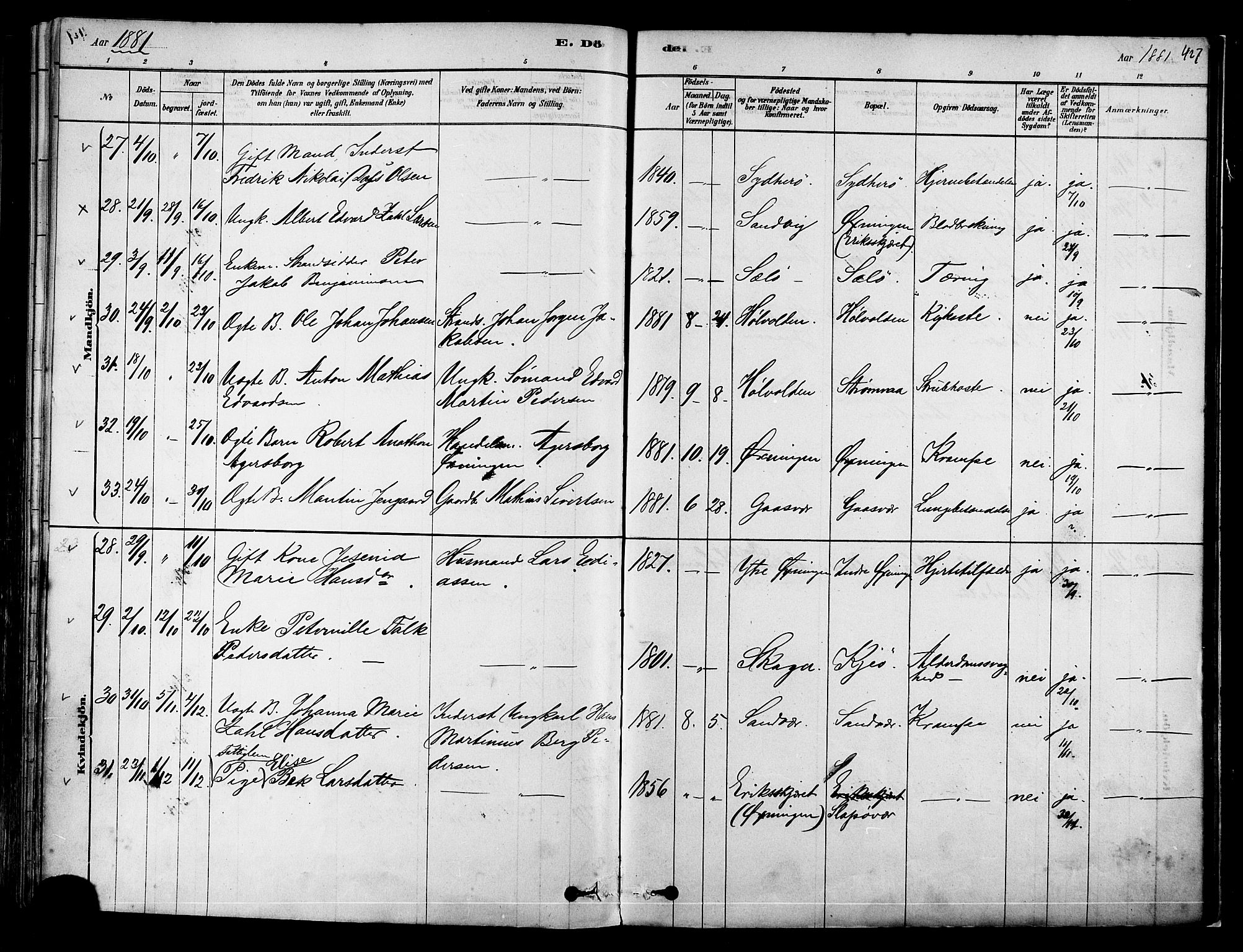 Ministerialprotokoller, klokkerbøker og fødselsregistre - Nordland, AV/SAT-A-1459/834/L0507: Parish register (official) no. 834A05, 1878-1892, p. 427