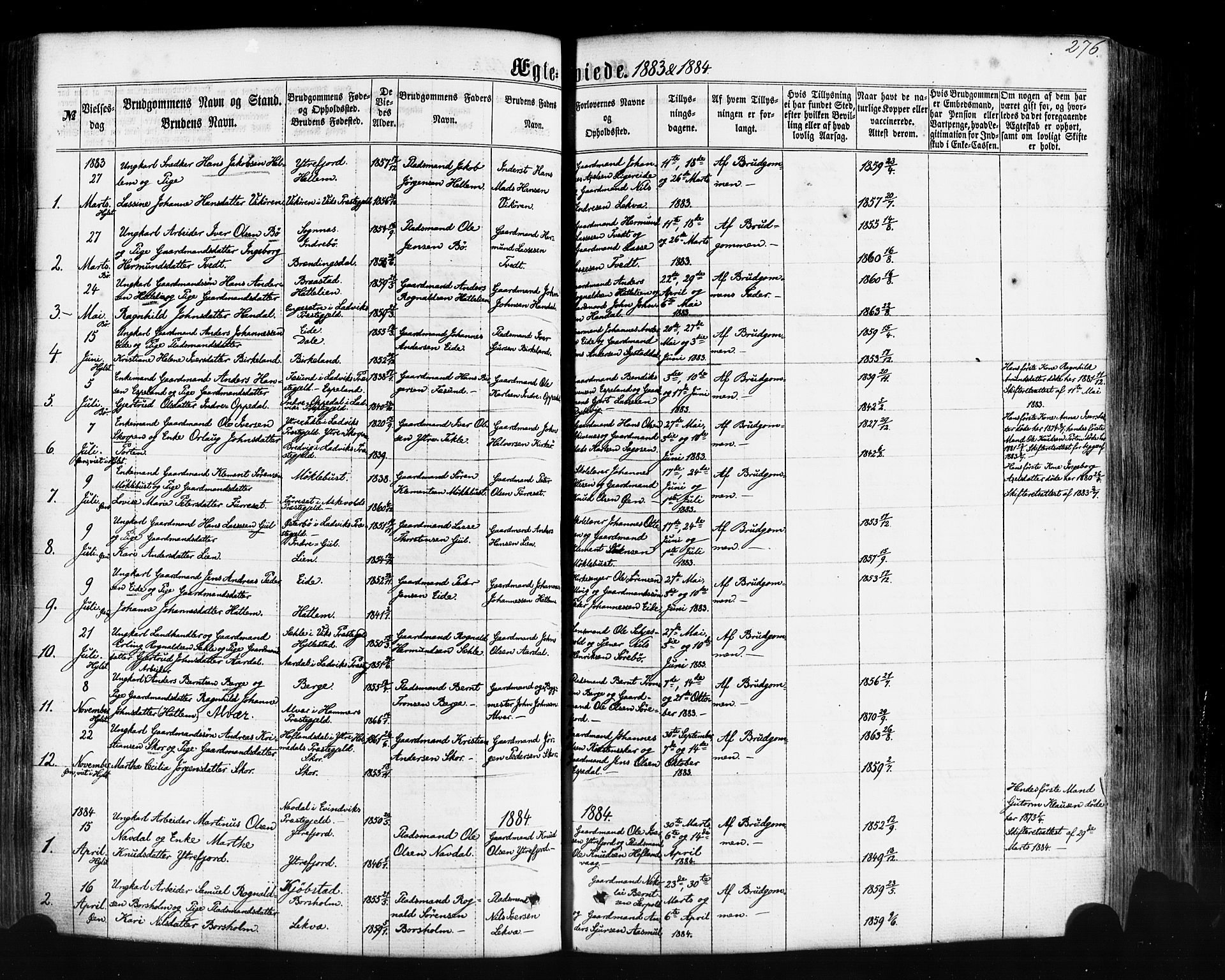 Hyllestad sokneprestembete, SAB/A-80401: Parish register (official) no. A 1, 1861-1886, p. 276