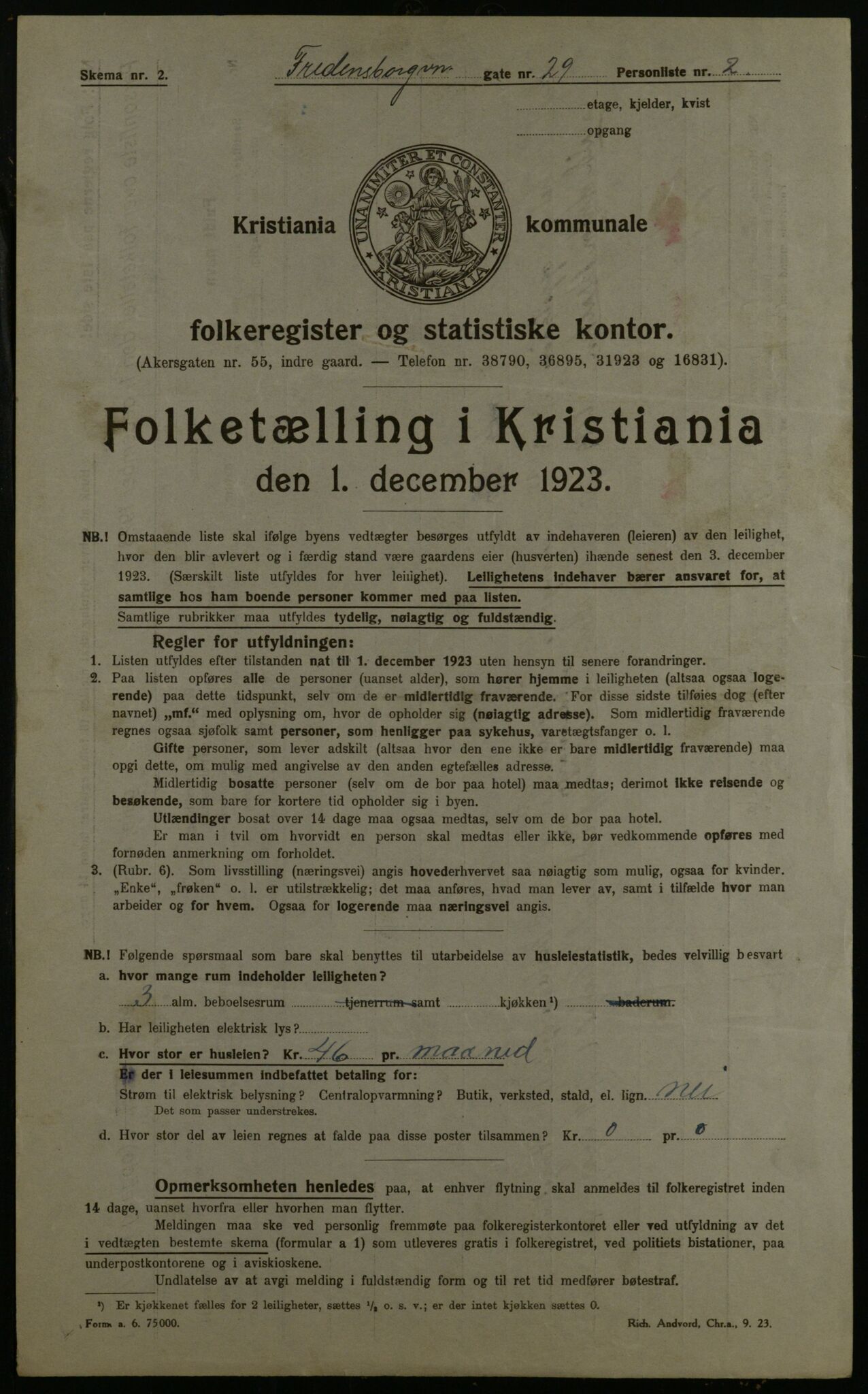 OBA, Municipal Census 1923 for Kristiania, 1923, p. 29186