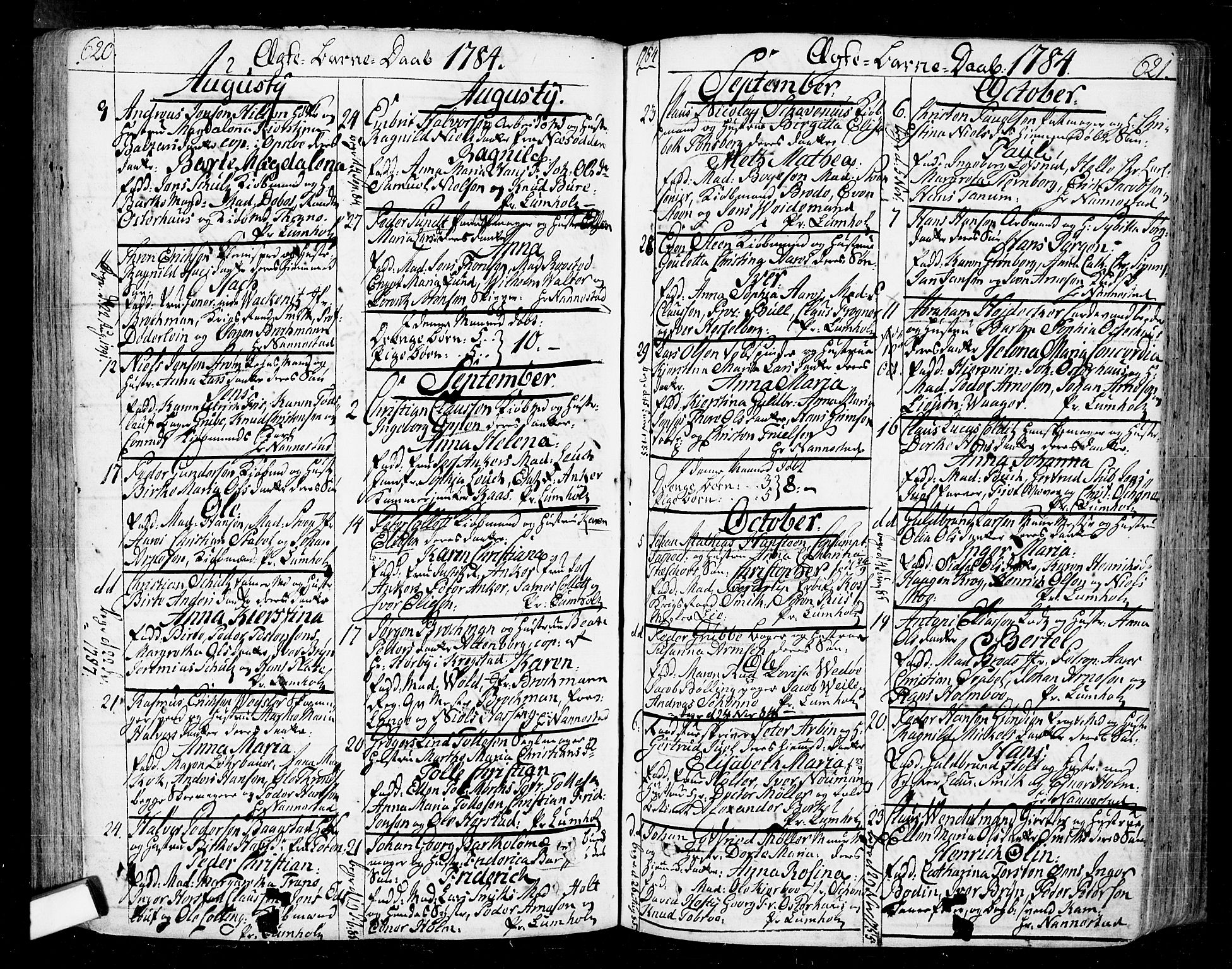 Oslo domkirke Kirkebøker, SAO/A-10752/F/Fa/L0004: Parish register (official) no. 4, 1743-1786, p. 620-621