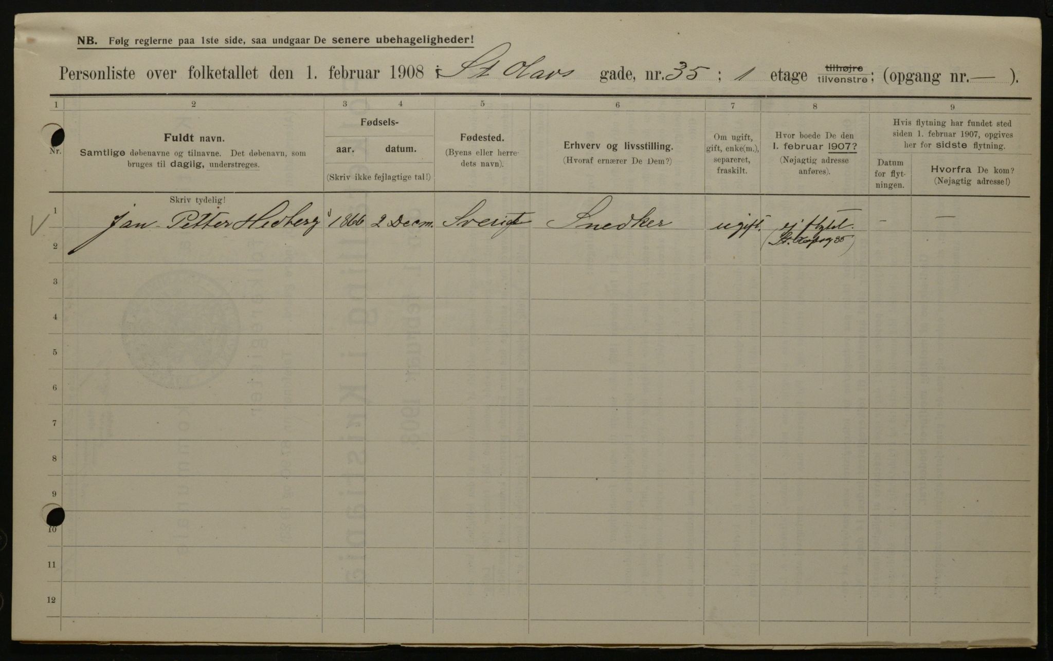 OBA, Municipal Census 1908 for Kristiania, 1908, p. 79613