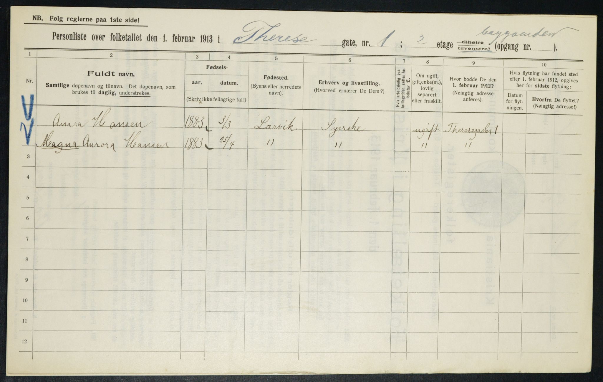 OBA, Municipal Census 1913 for Kristiania, 1913, p. 107723