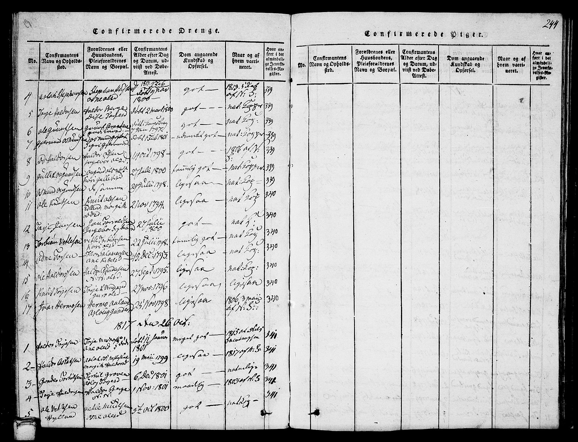 Vinje kirkebøker, SAKO/A-312/G/Ga/L0001: Parish register (copy) no. I 1, 1814-1843, p. 244