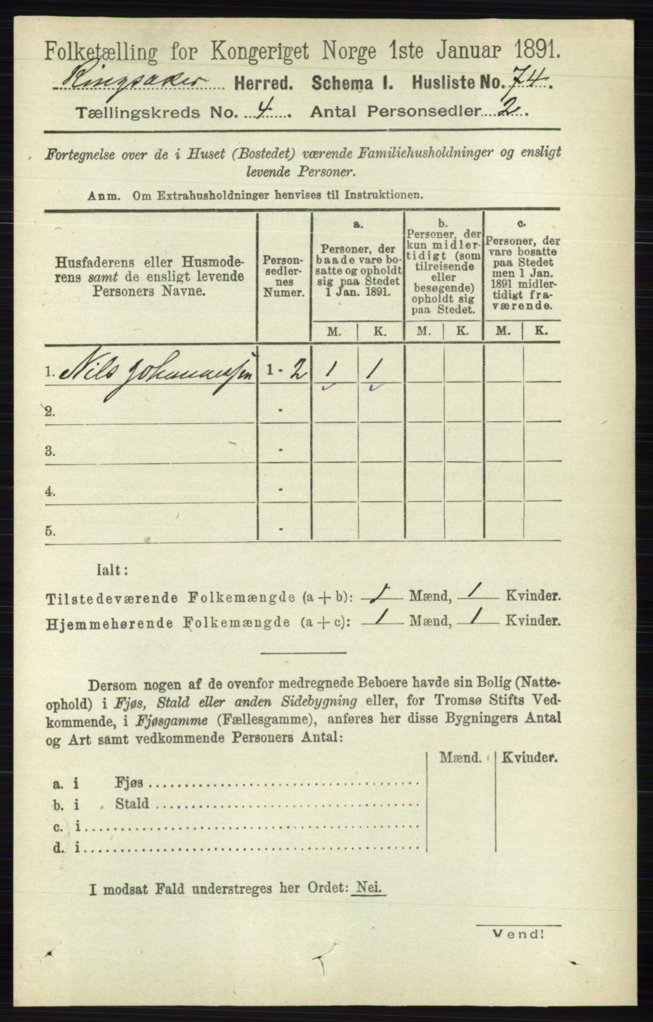 RA, 1891 census for 0412 Ringsaker, 1891, p. 1755
