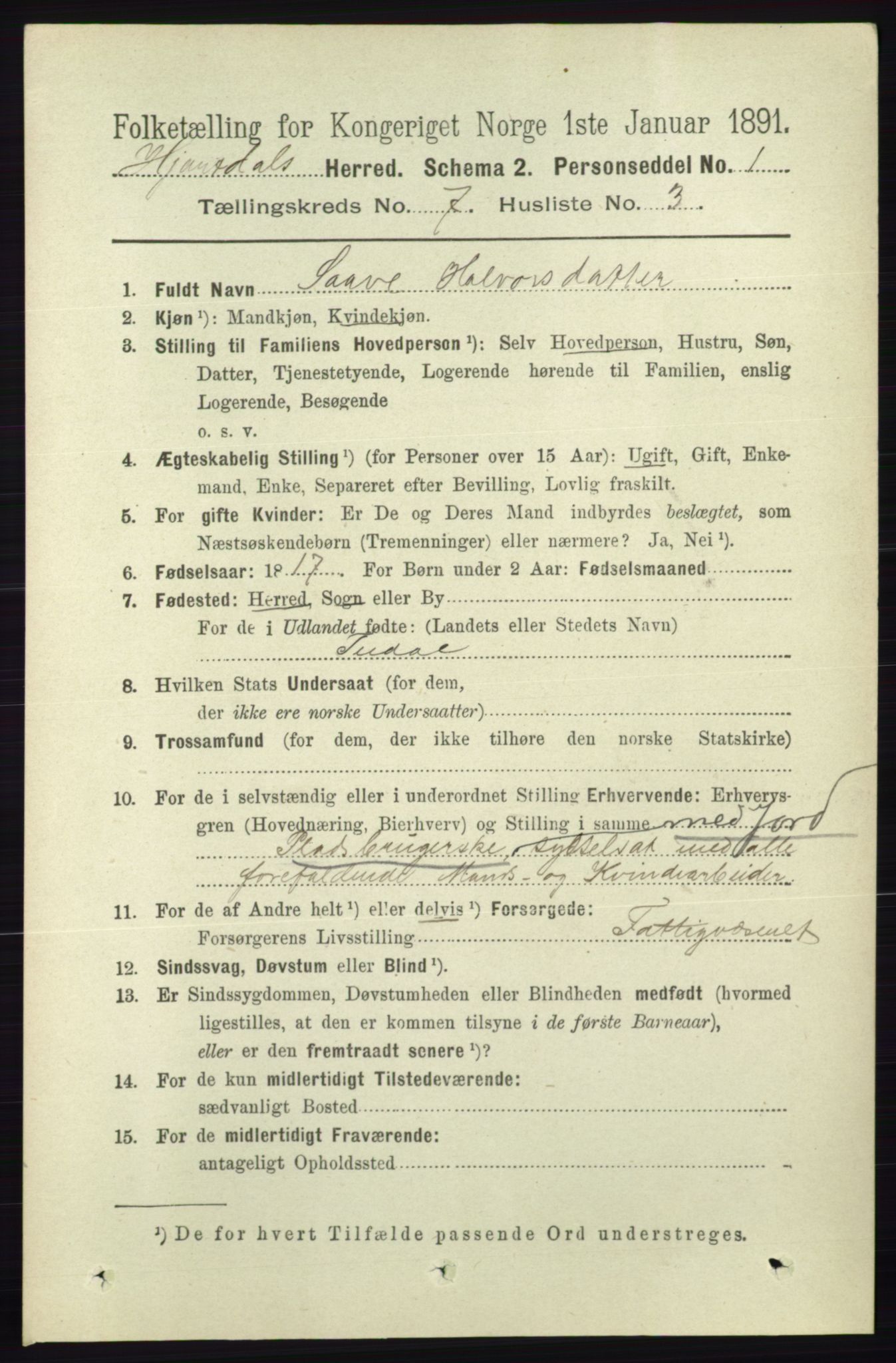 RA, 1891 census for 0827 Hjartdal, 1891, p. 2547