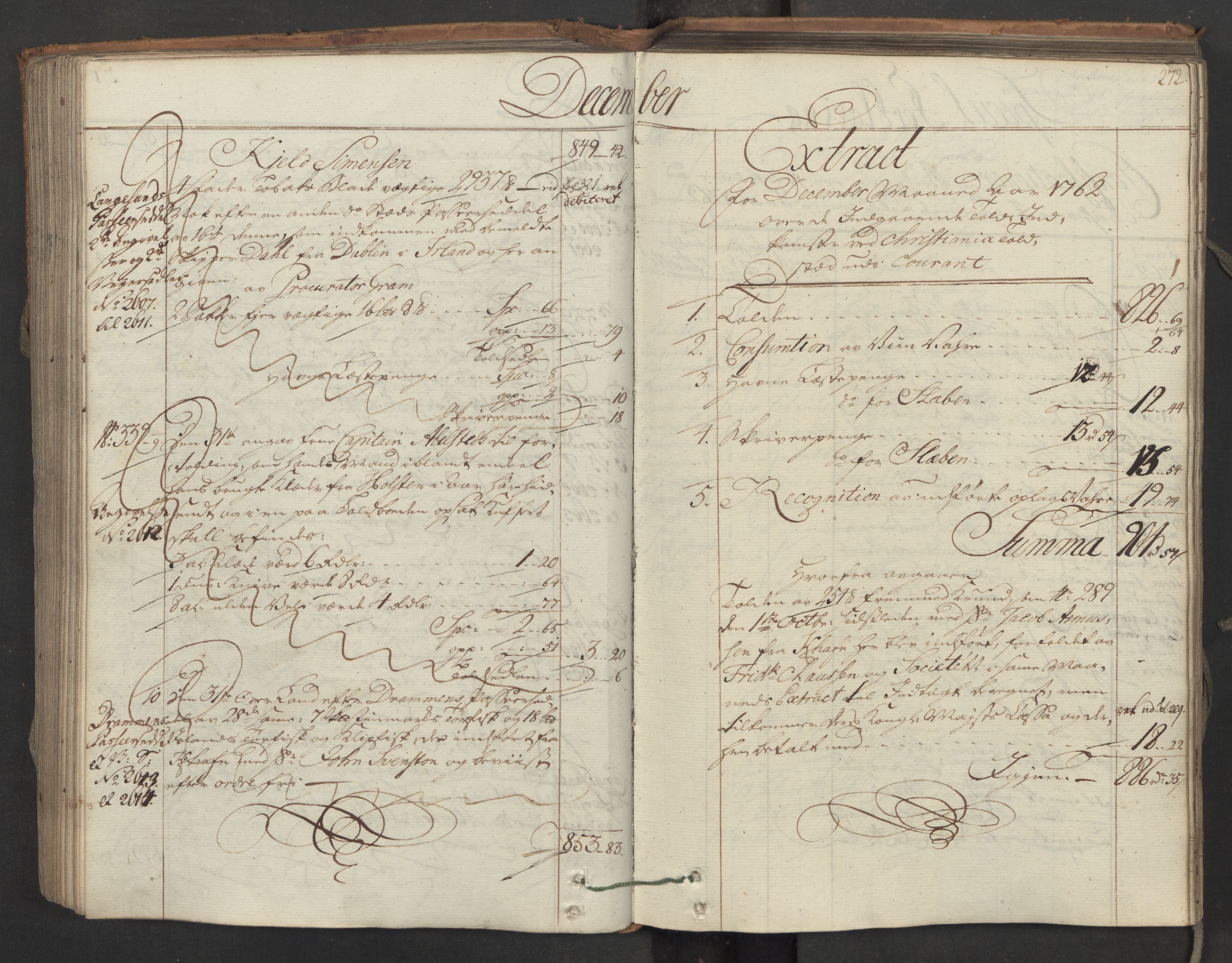 Generaltollkammeret, tollregnskaper, AV/RA-EA-5490/R06/L0062/0001: Tollregnskaper Kristiania / Inngående hovedtollbok, 1762, p. 271b-272a