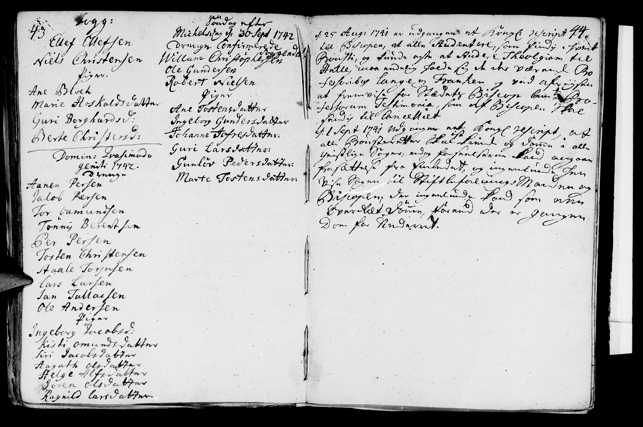Sokndal sokneprestkontor, AV/SAST-A-101808: Parish register (official) no. A 2, 1740-1743, p. 43-44