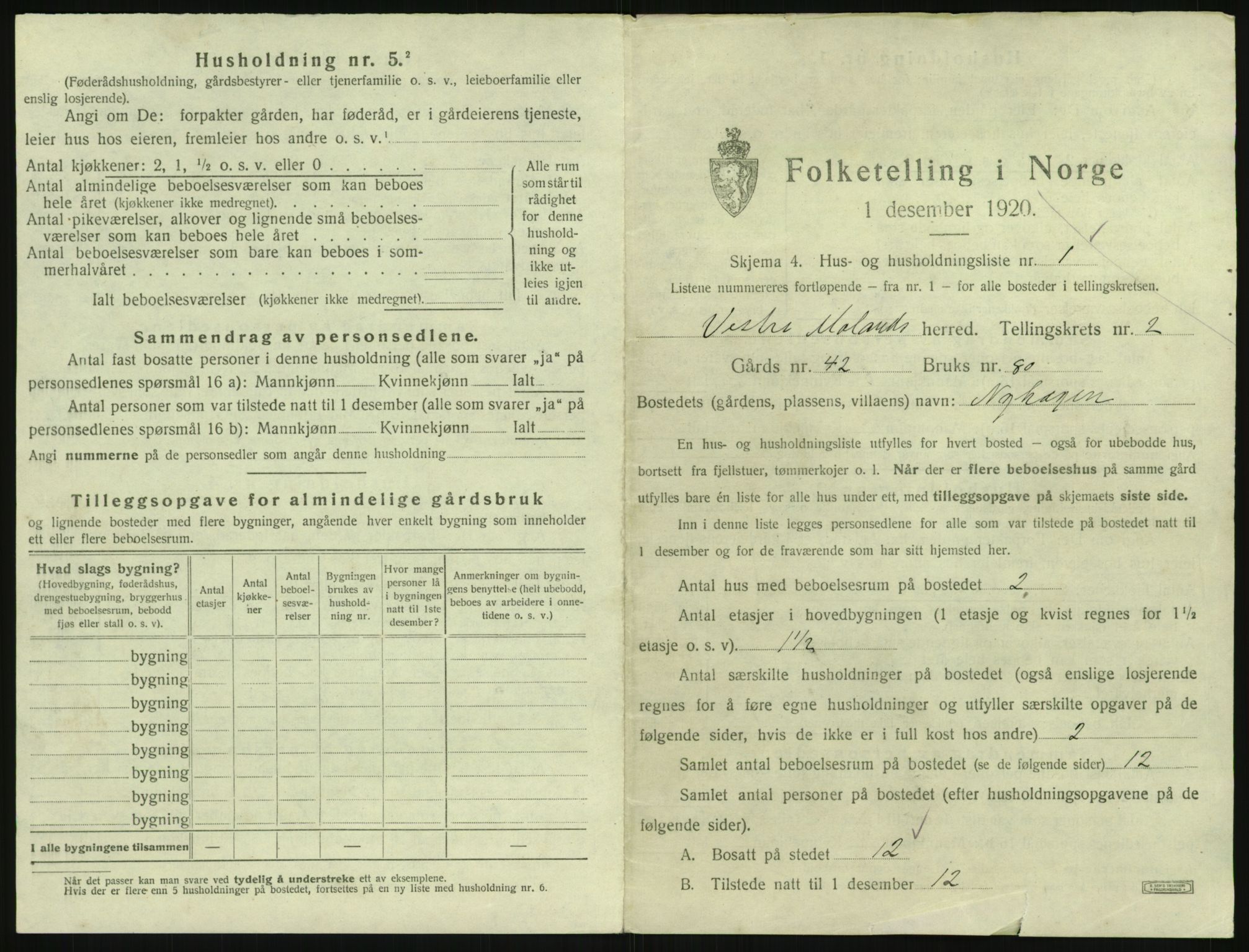 SAK, 1920 census for Vestre Moland, 1920, p. 309