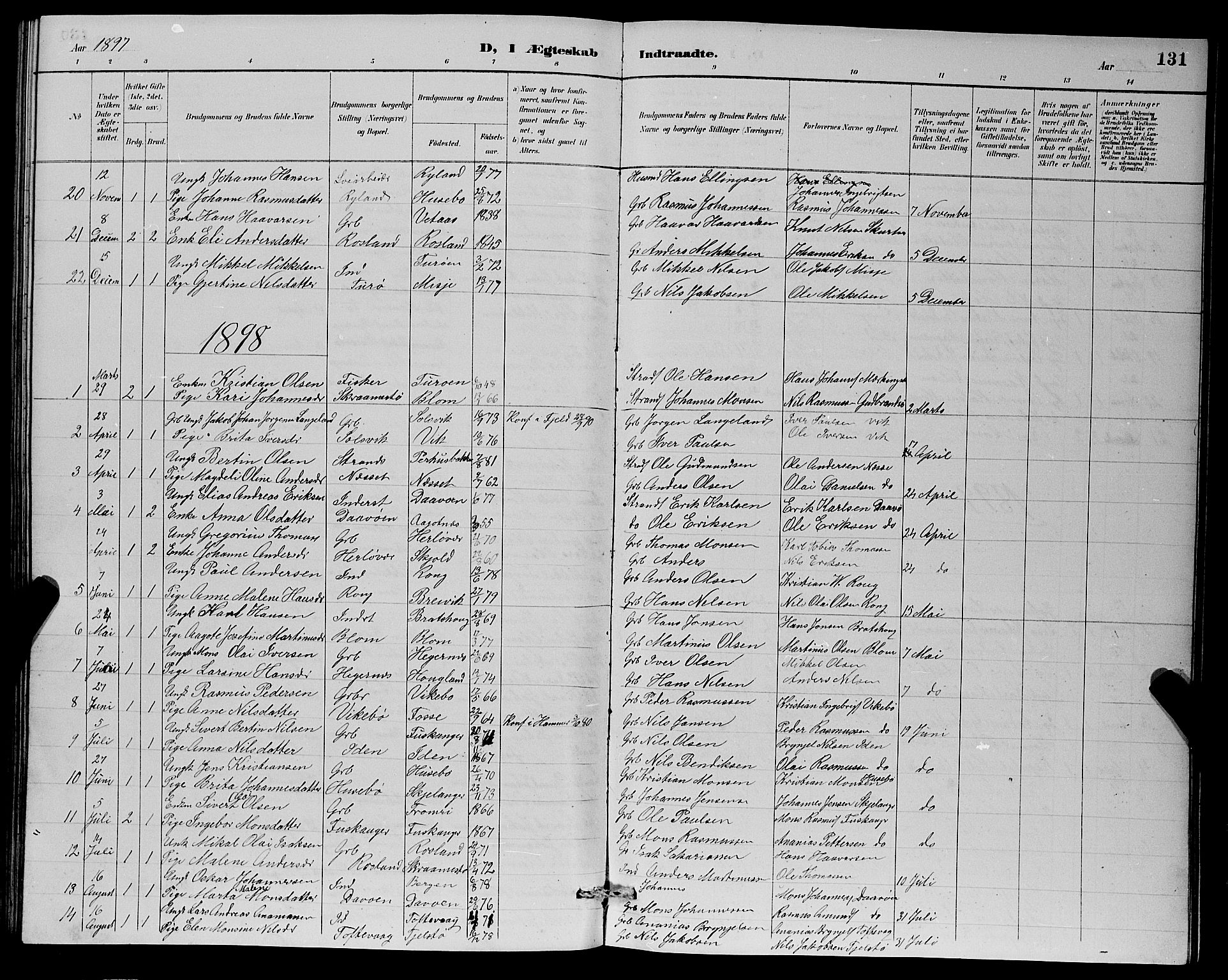 Herdla Sokneprestembete, SAB/A-75701/H/Hab: Parish register (copy) no. A 3, 1889-1899, p. 131