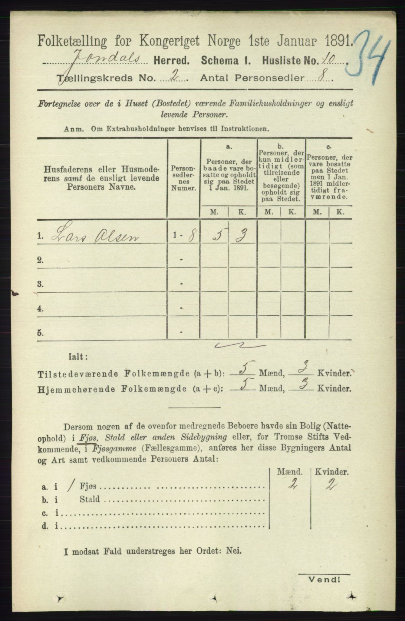 RA, 1891 census for 1227 Jondal, 1891, p. 786