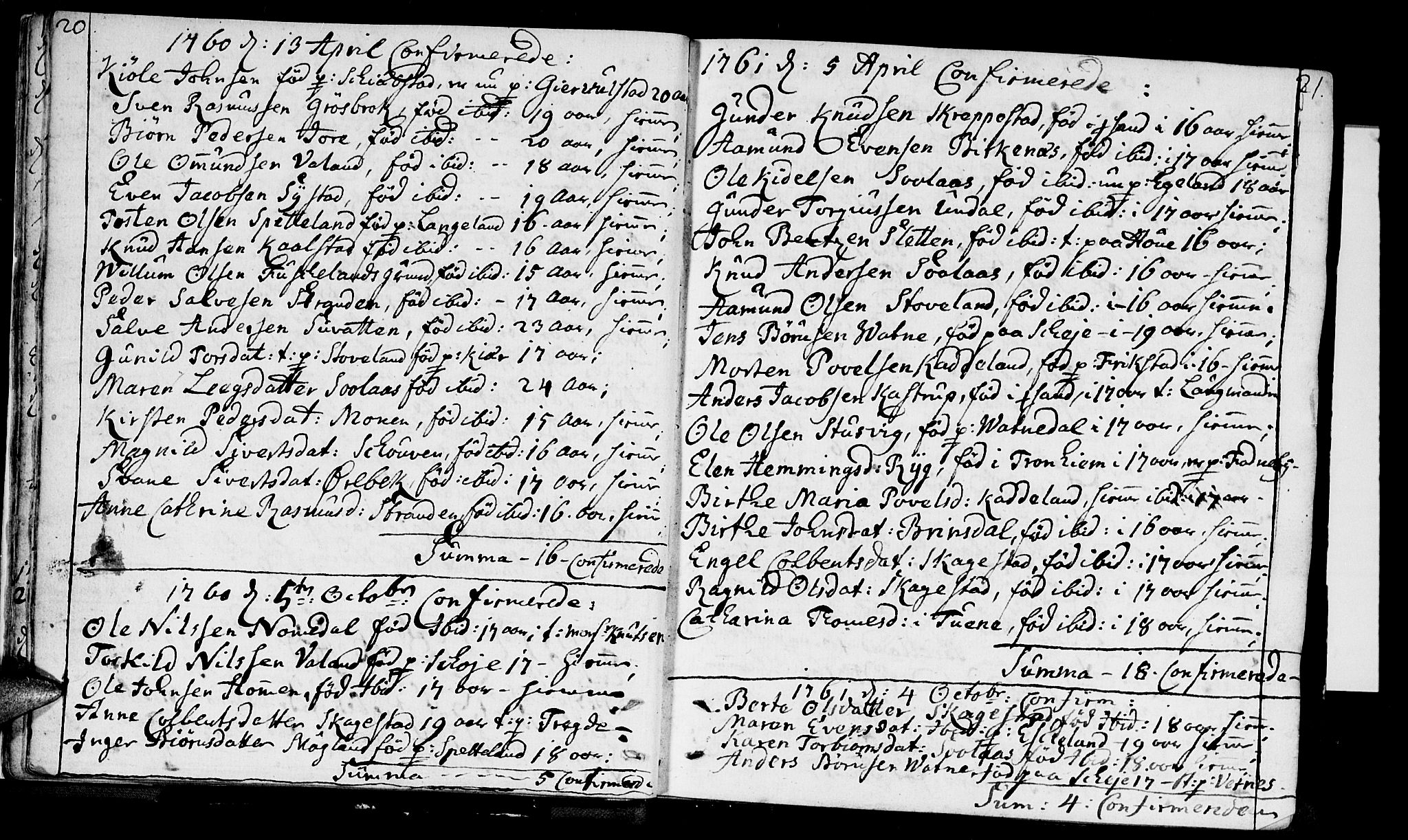 Holum sokneprestkontor, SAK/1111-0022/F/Fa/Faa/L0002: Parish register (official) no. A 2, 1756-1780, p. 20-21