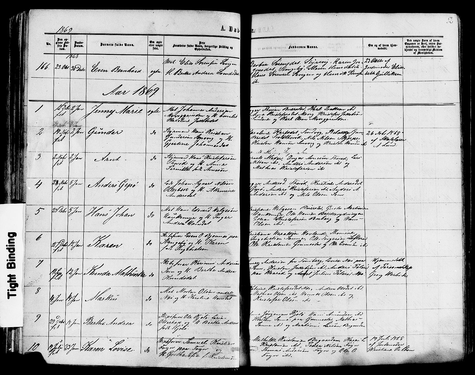 Nøtterøy kirkebøker, SAKO/A-354/F/Fa/L0007: Parish register (official) no. I 7, 1865-1877, p. 52