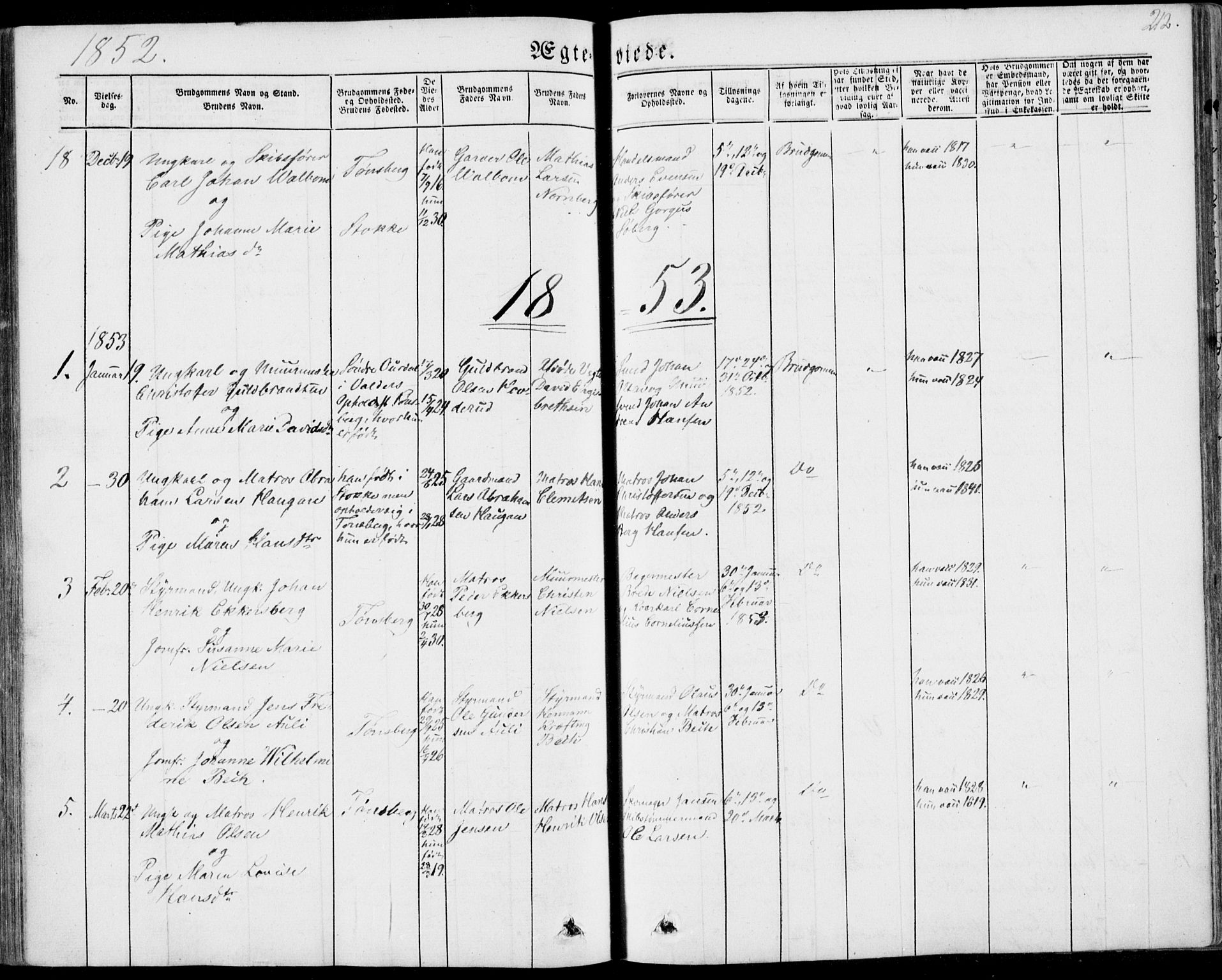 Tønsberg kirkebøker, AV/SAKO-A-330/F/Fa/L0007: Parish register (official) no. I 7, 1845-1854, p. 212