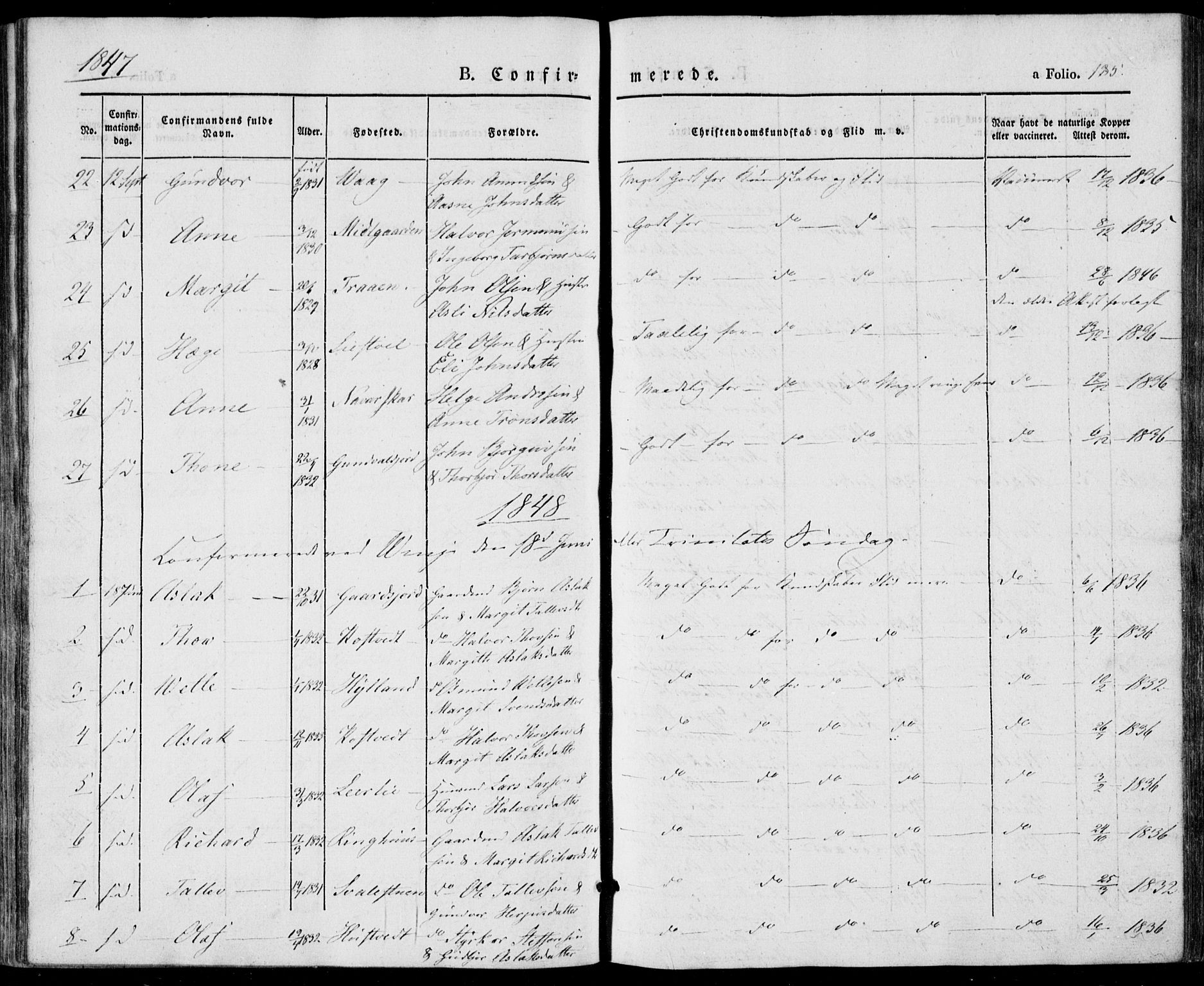 Vinje kirkebøker, SAKO/A-312/F/Fa/L0004: Parish register (official) no. I 4, 1843-1869, p. 185