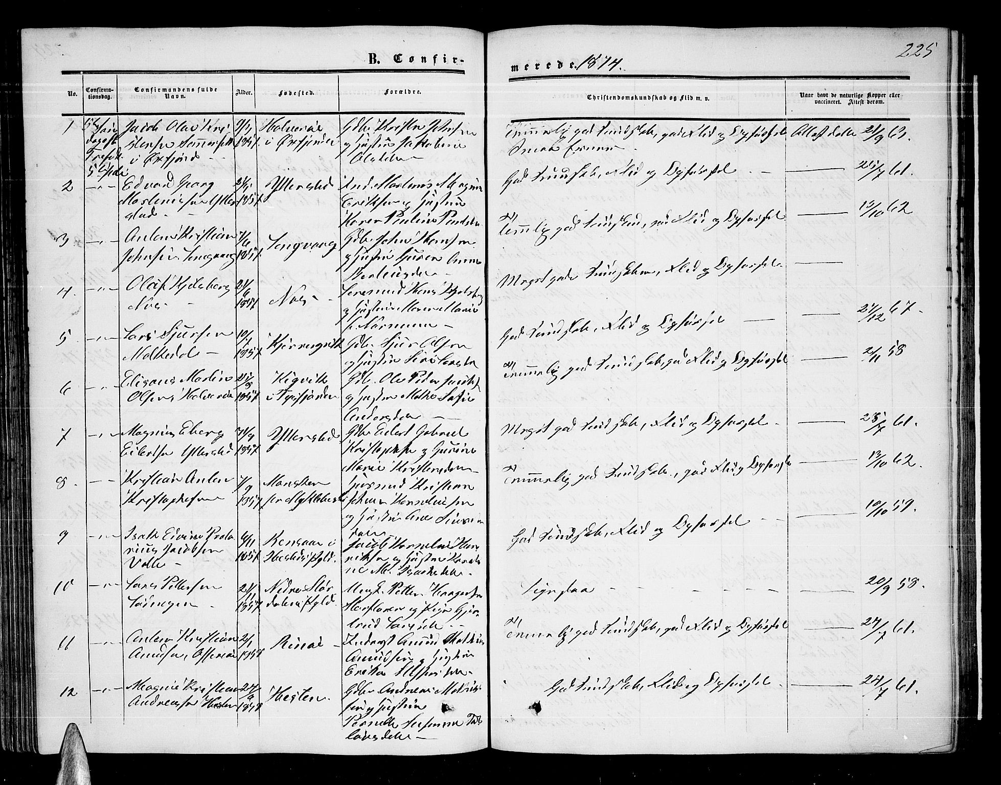 Ministerialprotokoller, klokkerbøker og fødselsregistre - Nordland, AV/SAT-A-1459/872/L1046: Parish register (copy) no. 872C02, 1852-1879, p. 225