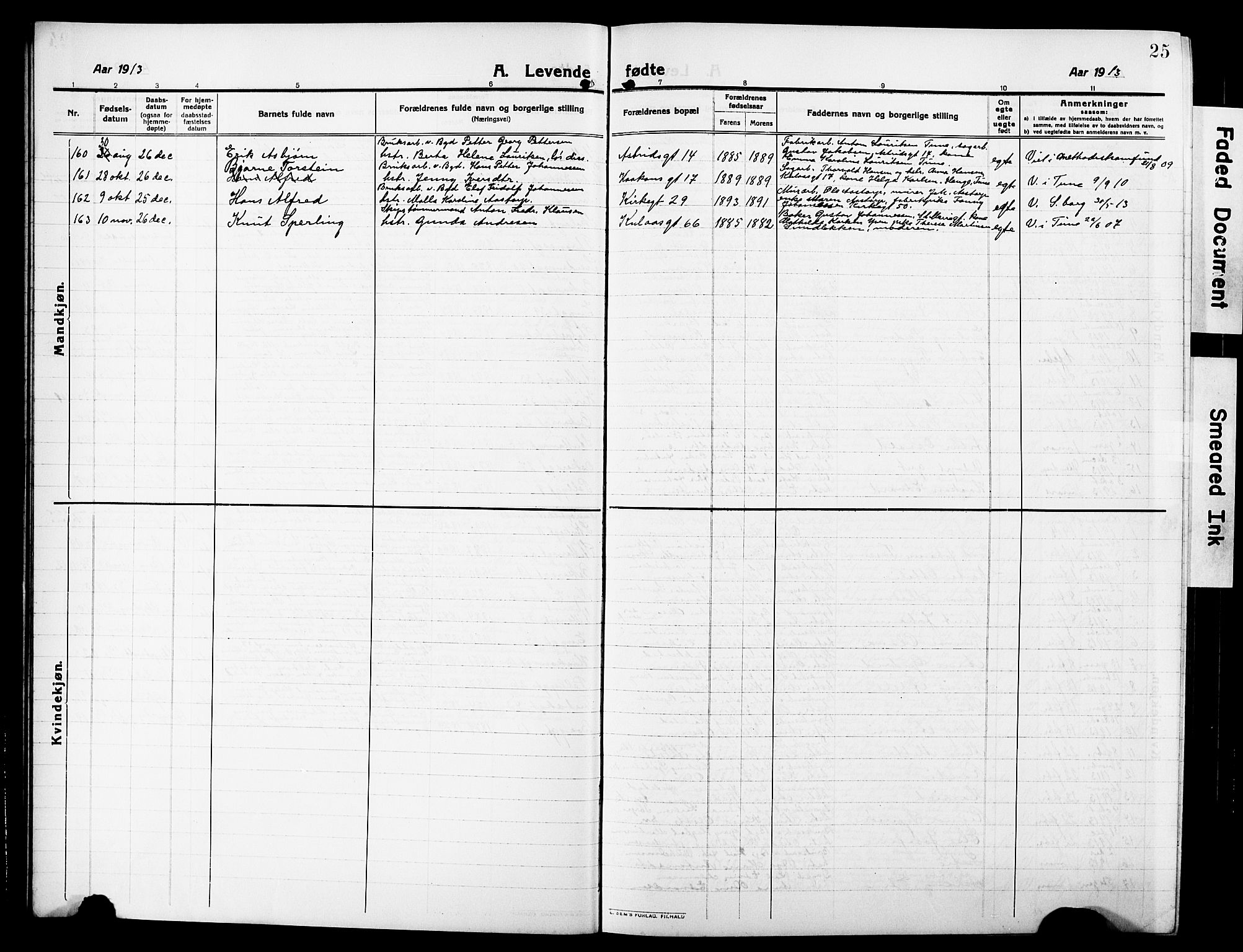 Sarpsborg prestekontor Kirkebøker, AV/SAO-A-2006/G/Ga/L0002: Parish register (copy) no. 2, 1912-1931, p. 25