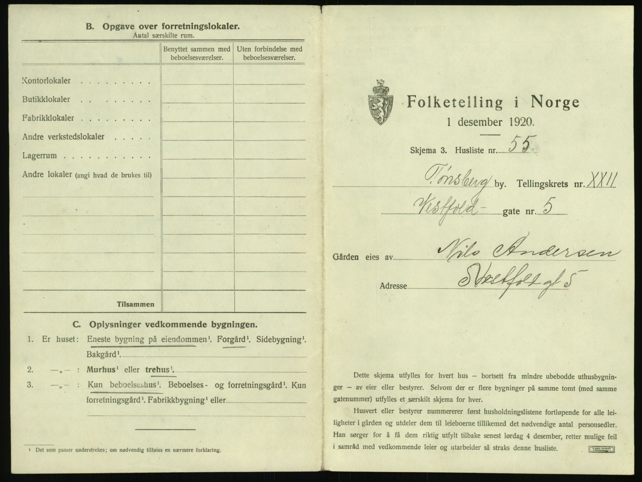 SAKO, 1920 census for Tønsberg, 1920, p. 2281