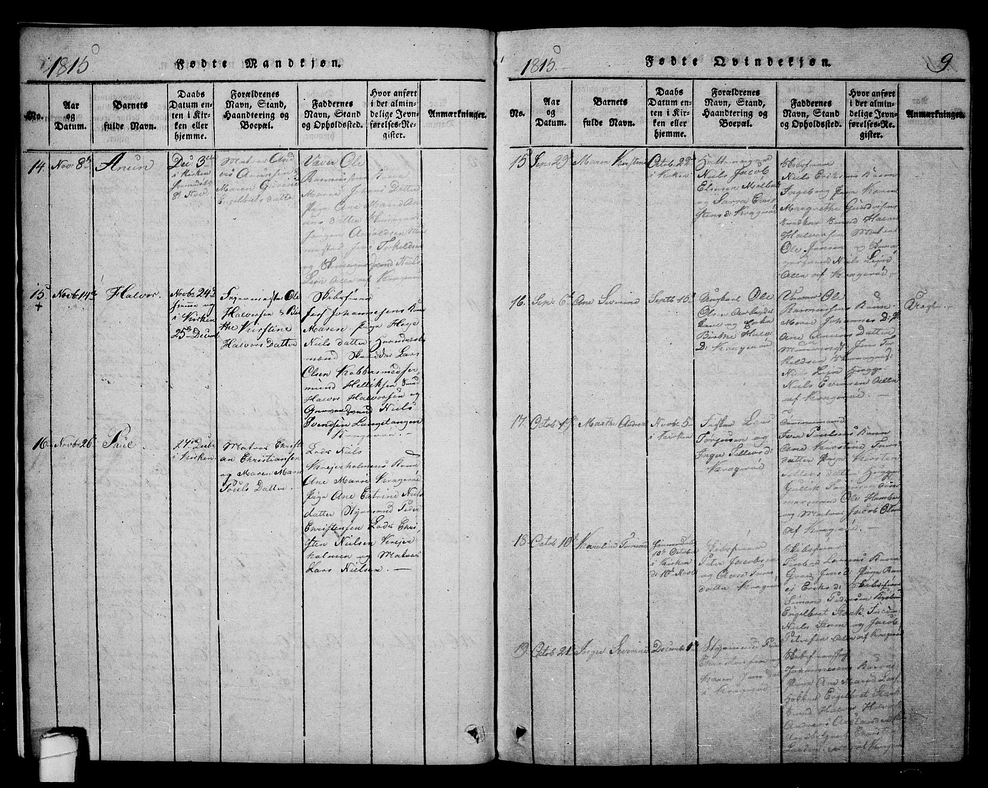 Kragerø kirkebøker, SAKO/A-278/F/Fa/L0004: Parish register (official) no. 4, 1814-1831, p. 9