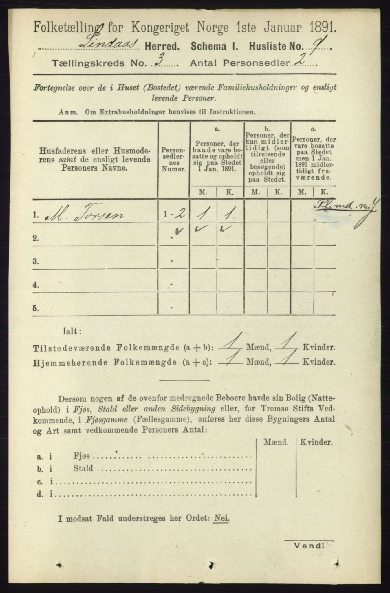 RA, 1891 census for 1263 Lindås, 1891, p. 765