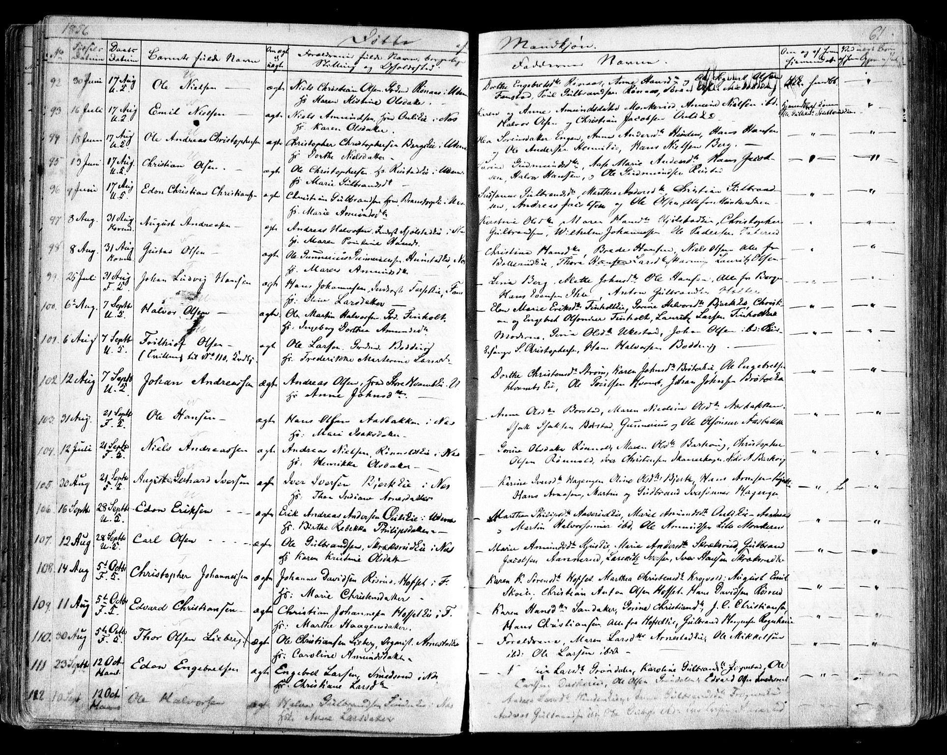 Nes prestekontor Kirkebøker, AV/SAO-A-10410/F/Fa/L0007: Parish register (official) no. I 7, 1846-1858, p. 61