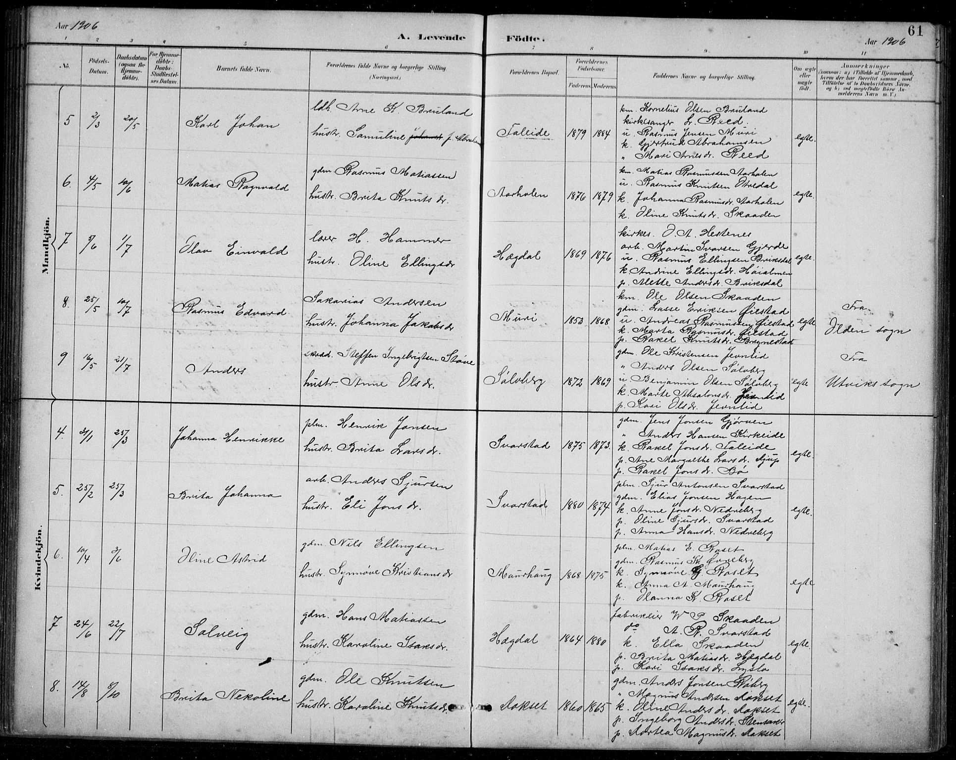 Innvik sokneprestembete, AV/SAB-A-80501: Parish register (copy) no. A 3, 1886-1912, p. 61