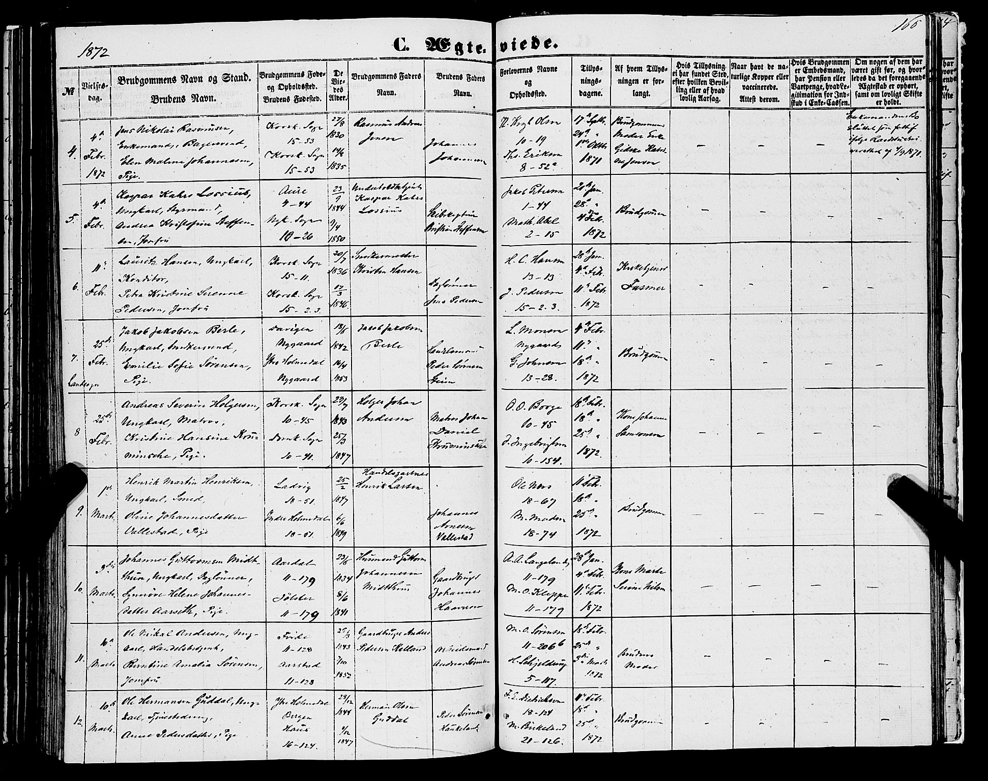 Domkirken sokneprestembete, AV/SAB-A-74801/H/Haa/L0034: Parish register (official) no. D 2, 1853-1874, p. 165