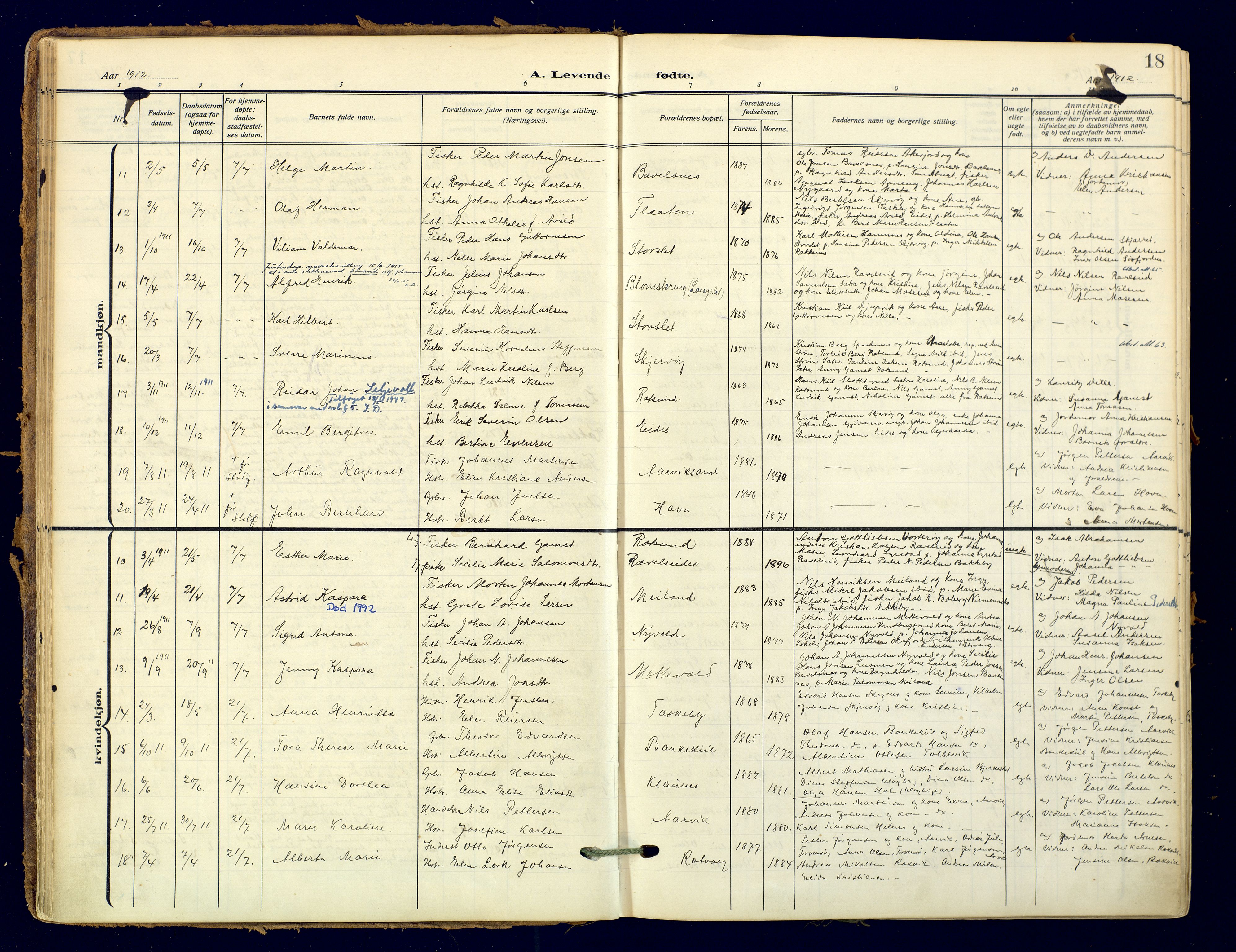 Skjervøy sokneprestkontor, AV/SATØ-S-1300/H/Ha/Haa: Parish register (official) no. 18, 1910-1926, p. 18