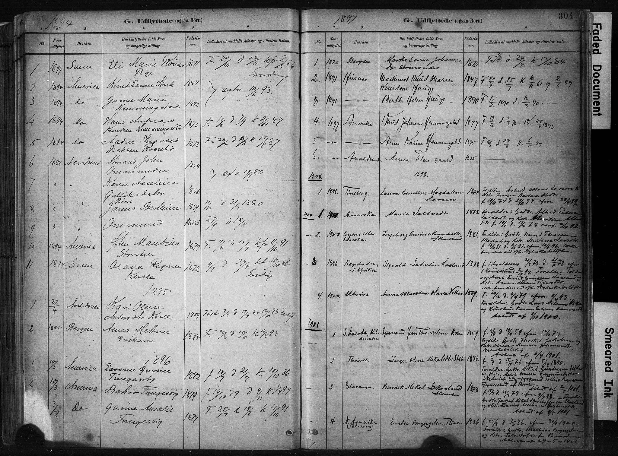 Haugesund sokneprestkontor, AV/SAST-A -101863/H/Ha/Haa/L0004: Parish register (official) no. A 4, 1886-1908, p. 304