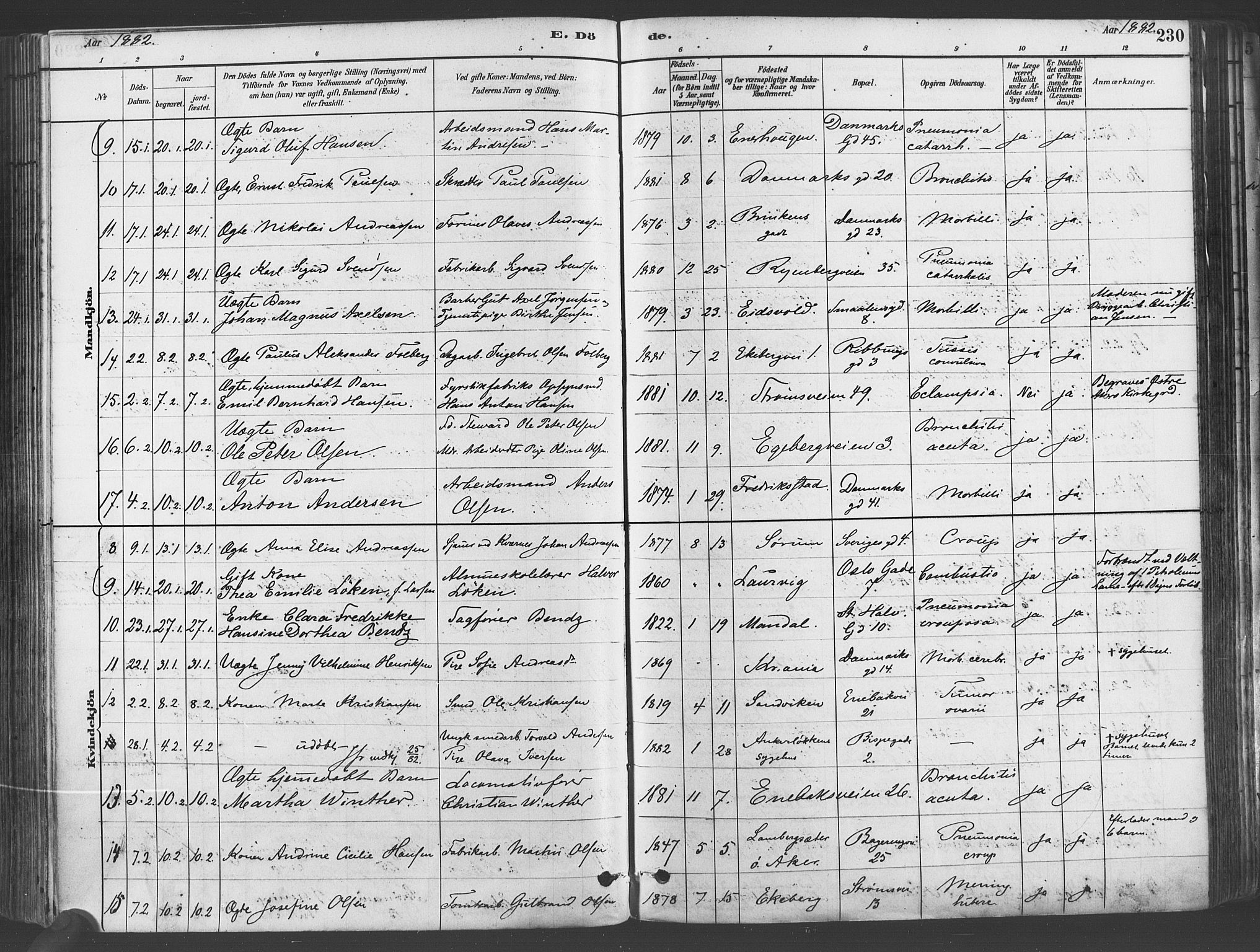 Gamlebyen prestekontor Kirkebøker, SAO/A-10884/F/Fa/L0006: Parish register (official) no. 6, 1881-1890, p. 230