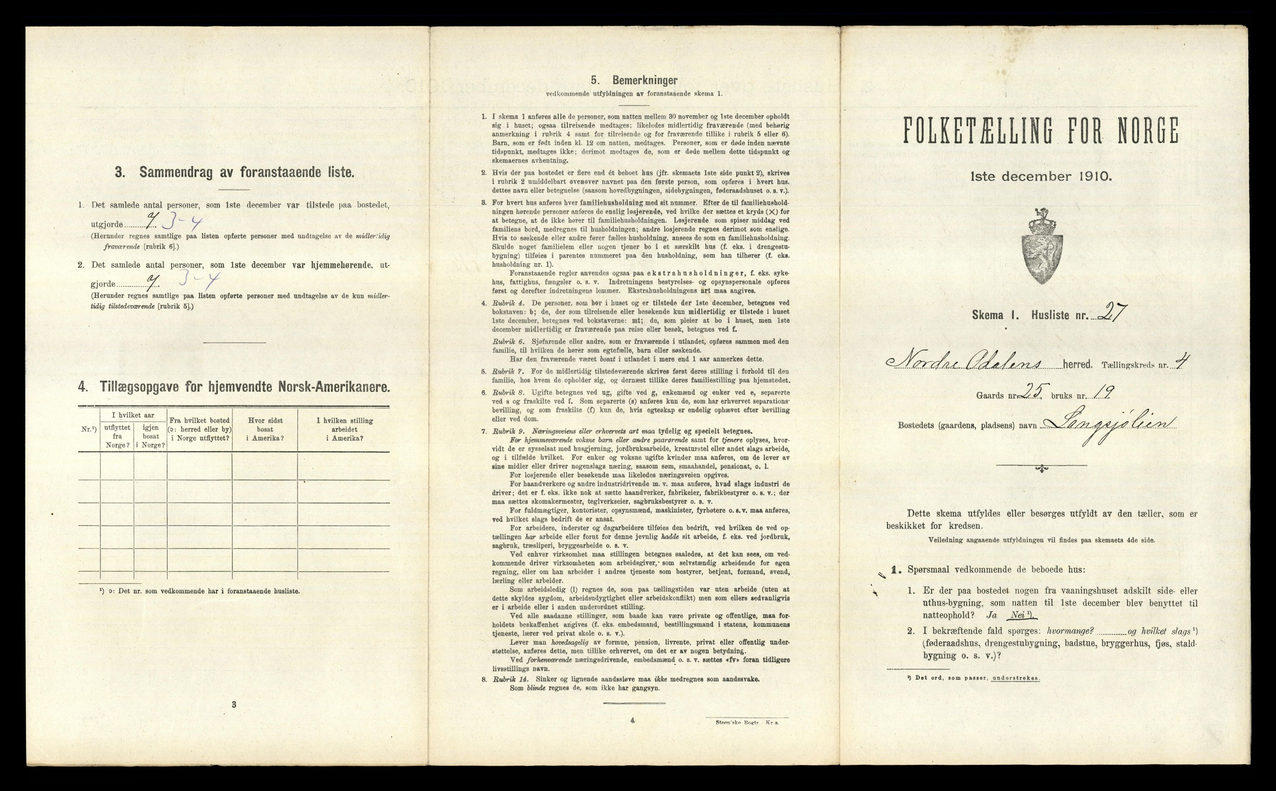 RA, 1910 census for Nord-Odal, 1910, p. 529