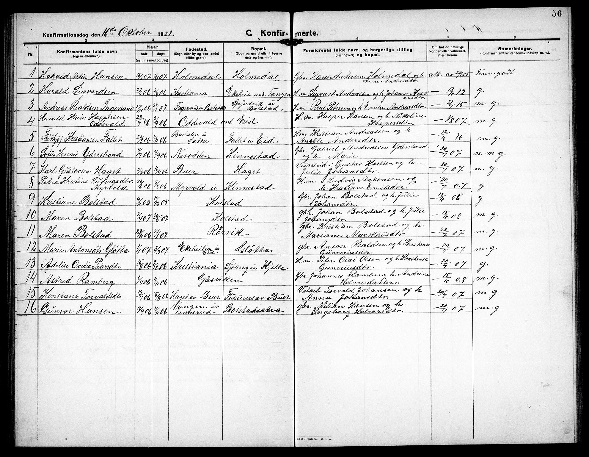 Høland prestekontor Kirkebøker, AV/SAO-A-10346a/G/Gc/L0002: Parish register (copy) no. III 2, 1912-1925, p. 56