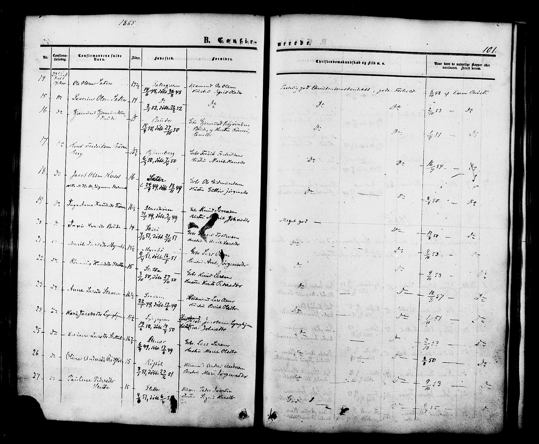 Ministerialprotokoller, klokkerbøker og fødselsregistre - Møre og Romsdal, AV/SAT-A-1454/546/L0594: Parish register (official) no. 546A02, 1854-1882, p. 101