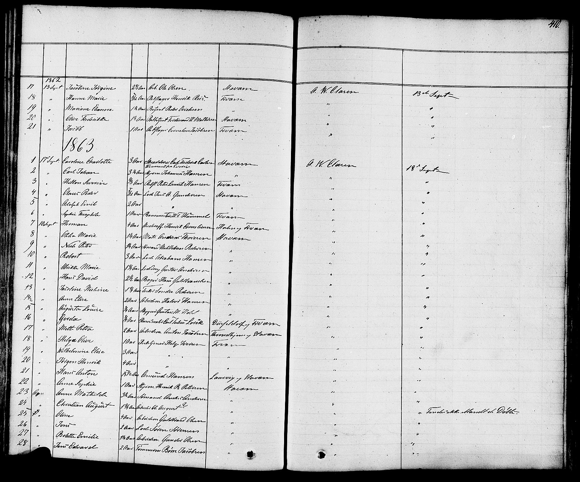 Stavern kirkebøker, AV/SAKO-A-318/F/Fa/L0007: Parish register (official) no. 7, 1840-1877, p. 410