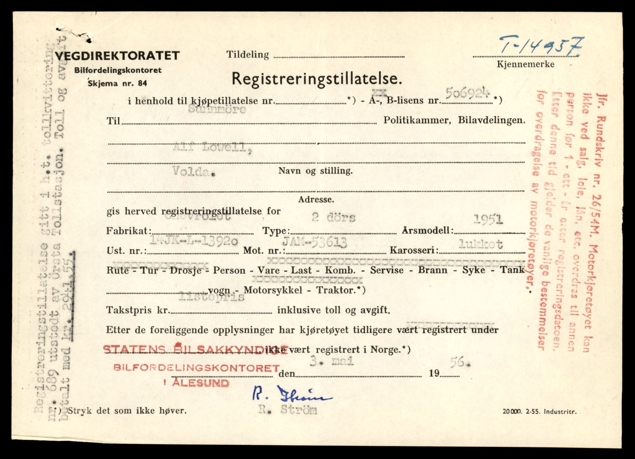 Møre og Romsdal vegkontor - Ålesund trafikkstasjon, AV/SAT-A-4099/F/Fe/L0049: Registreringskort for kjøretøy T 14864 - T 18613, 1927-1998, p. 2161