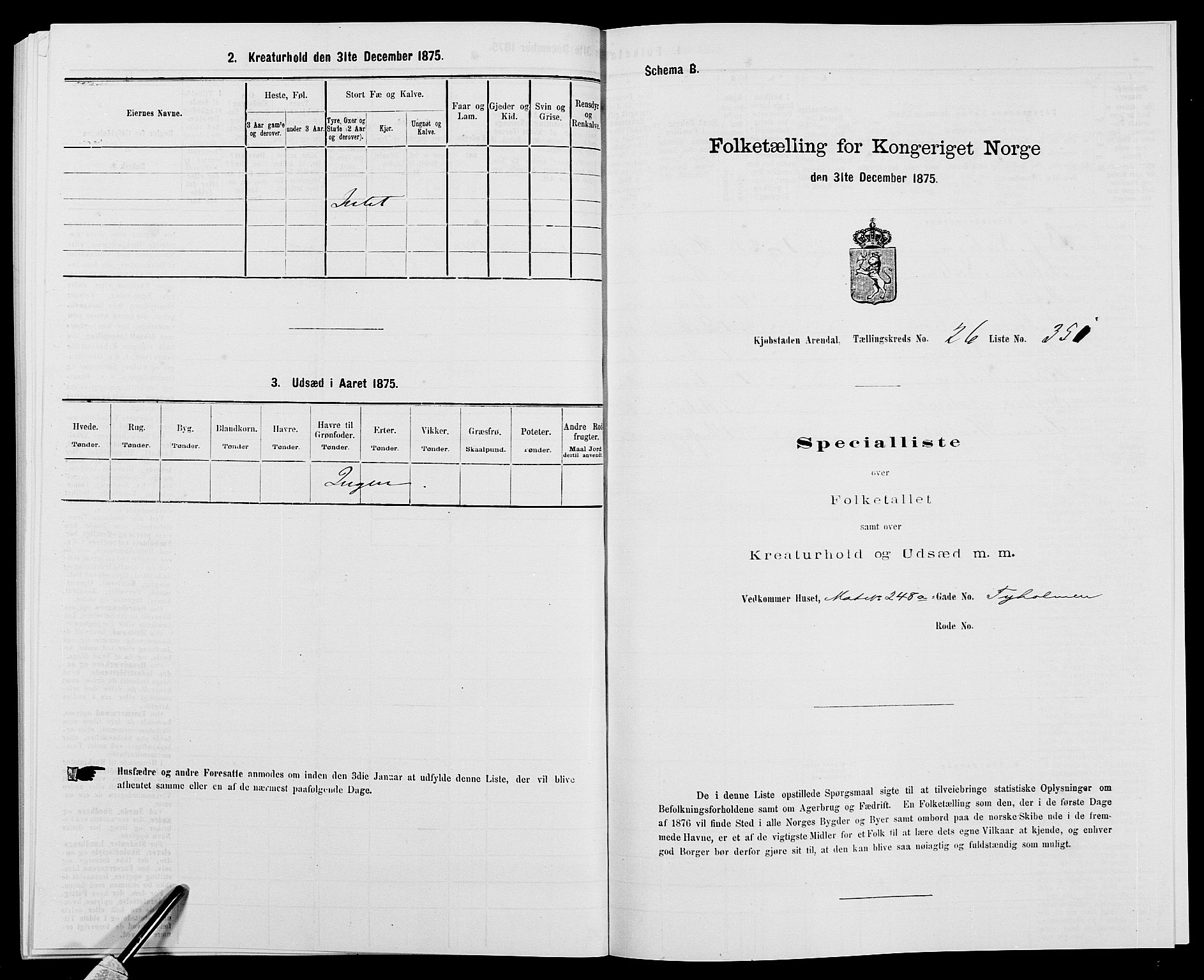 SAK, 1875 census for 0903P Arendal, 1875, p. 809