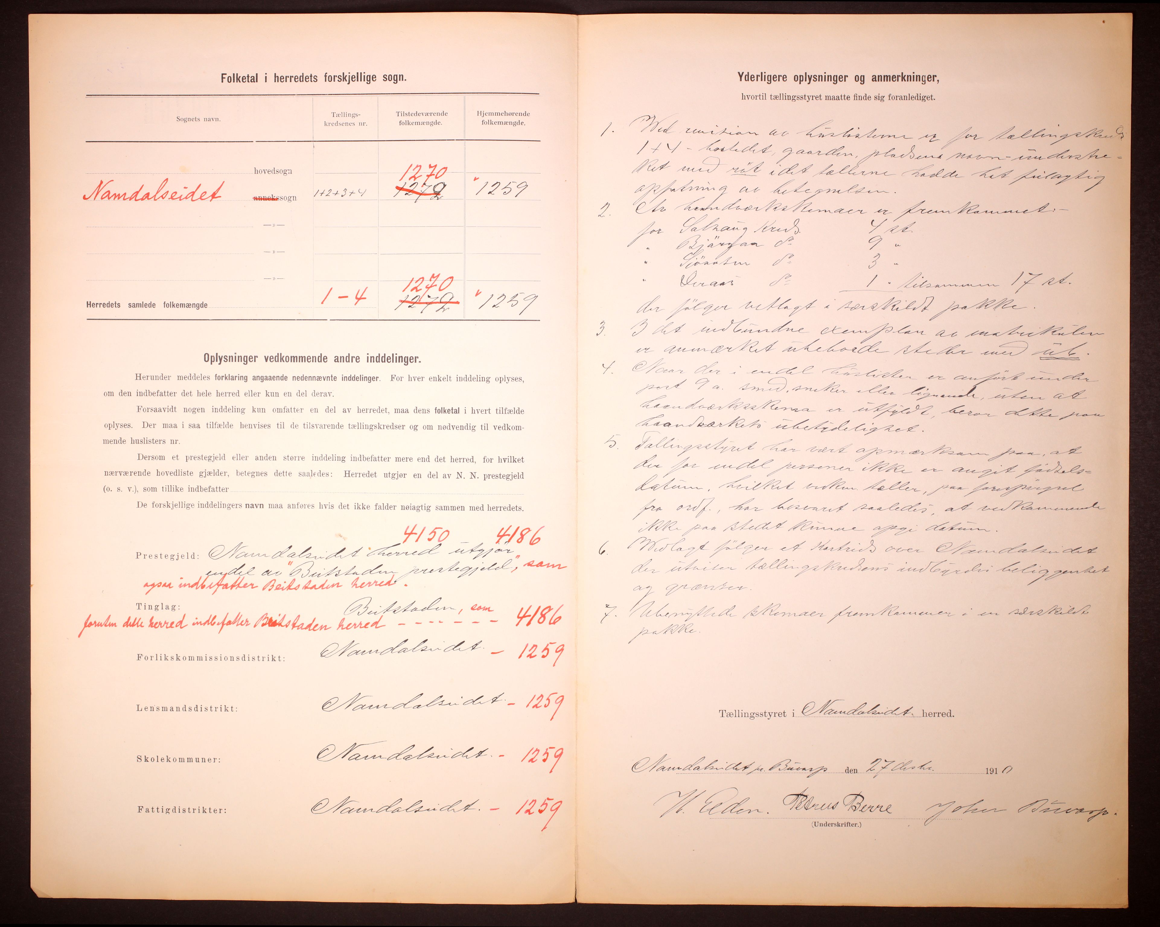 RA, 1910 census for Namdalseid, 1910, p. 3